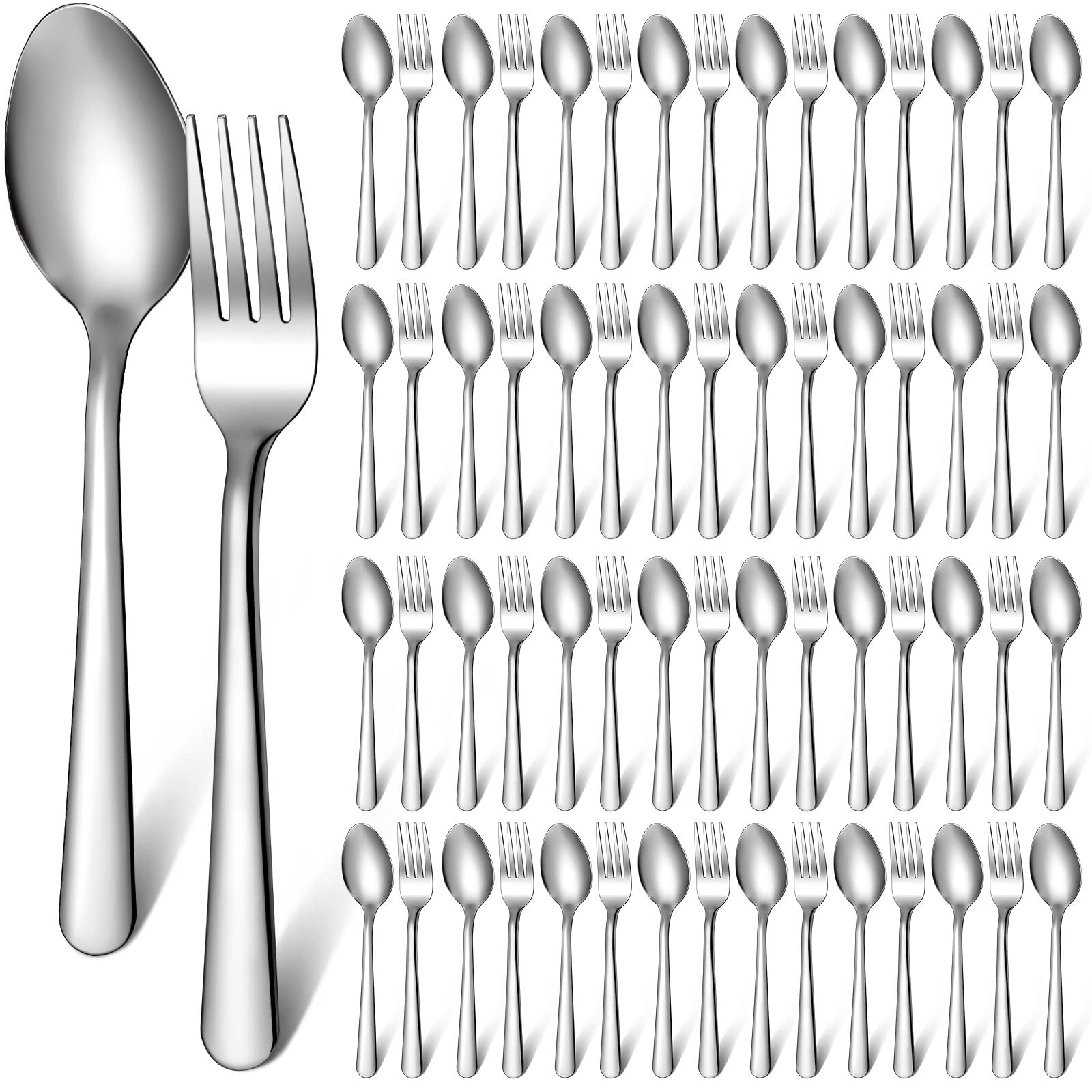BBTO 100 Pcs Forks and Spoons Silverware Set Bulk Stainless Steel Flatware Cutlery Set Kitchen Utensils for Home Restaurant 50 7