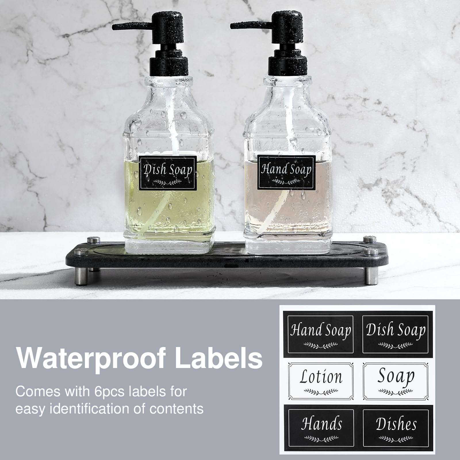 Shinowa Dish Soap Dispenser, Hand And Dish Soap Dispenser Set With Quick Dry Tray, Glass Kitchen Soap Dispenser Set With Pump&La