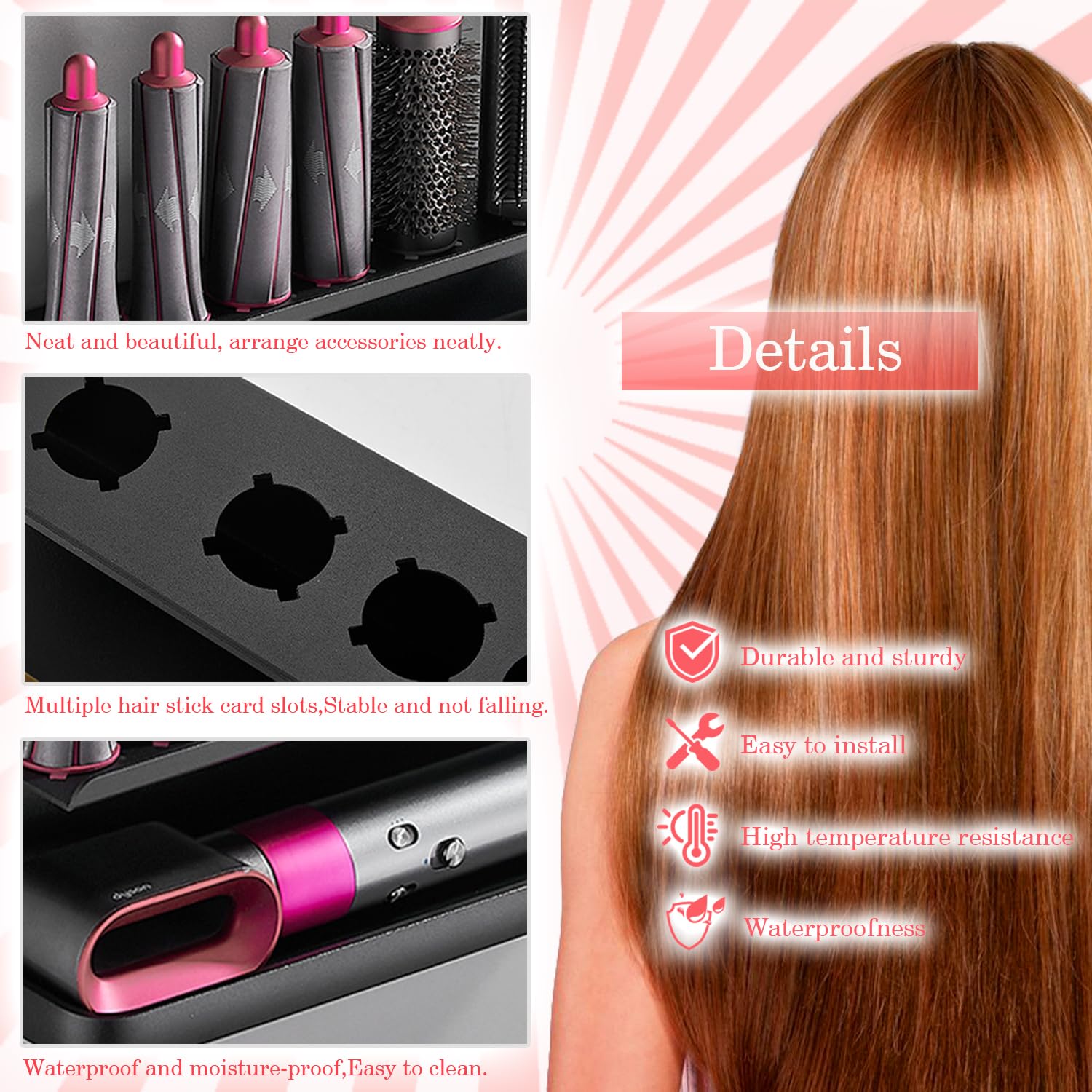 Yimerlen Wall Mounted Storage Holder Compatible With Dyson Airwrap Storage Stand Rack For Bathroom Shelf Organizer Curling Iron