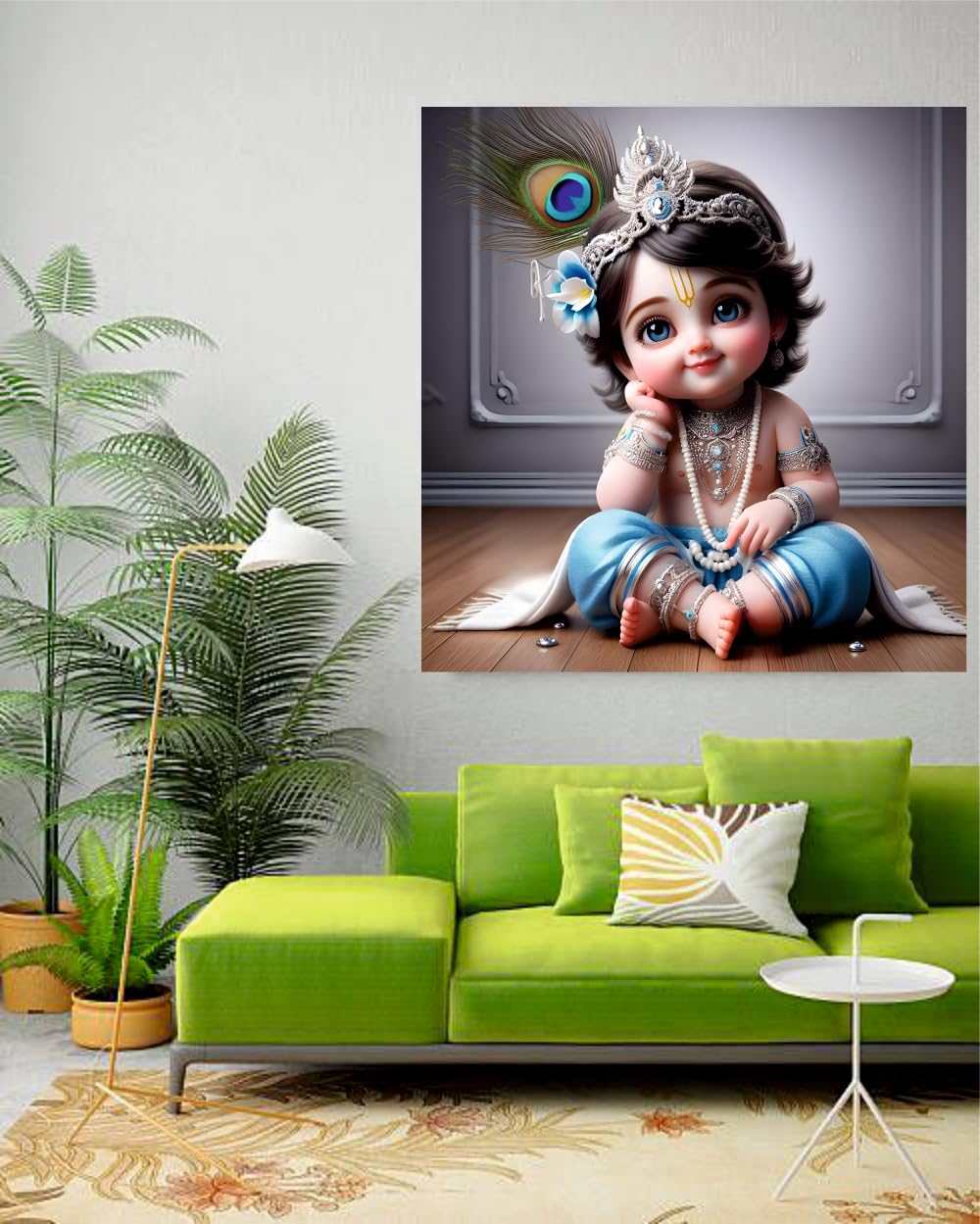 Anabia Decor Smily Baby Bal Govind God Wall Poster For Pooja Room,Livingroom, Bedroom, Office, Kidsroom (Size - 45 Cm X 45 Cm)