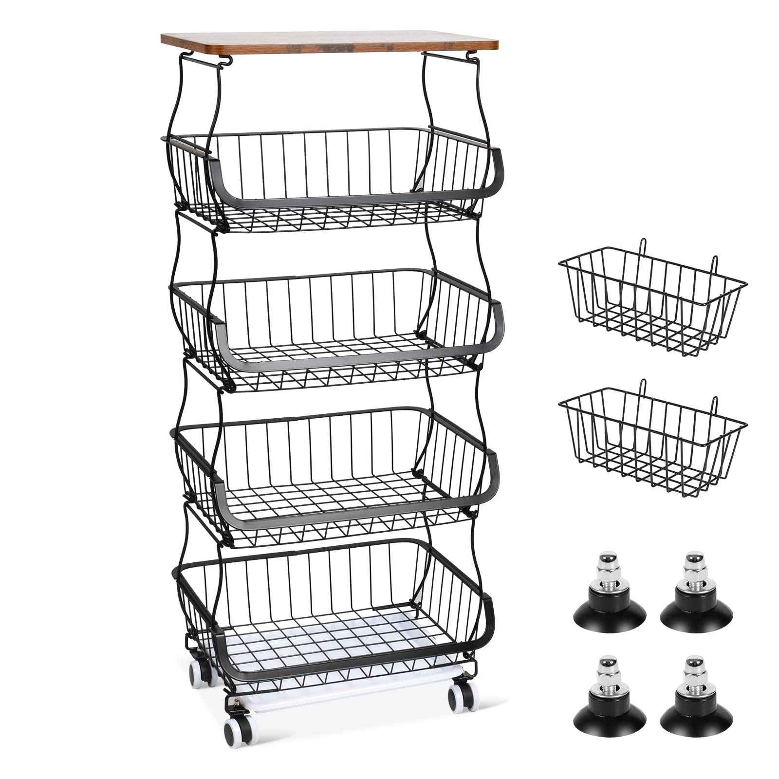 Modereve Fruit Basket For Kitchen, 5 Tier Stackable Fruit And Vegetable Storage Basket Bins Heavy Duty Wire Rolling Cart For Kit