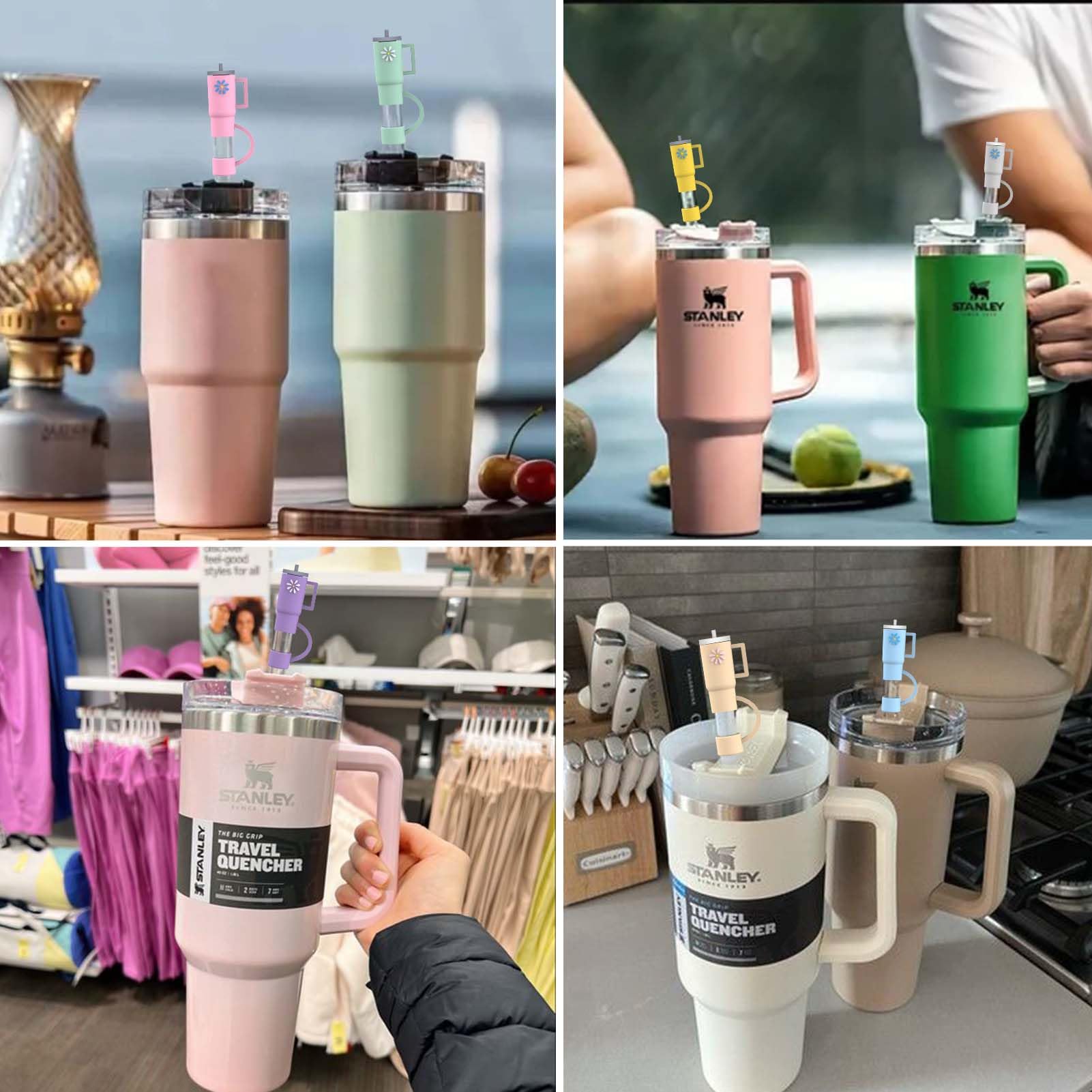 Aiersa 10Pcs Straw Cover Cap For Stanley Cup, Silicone Straw Topper Compatible With Stanley 30&40 Oz Tumbler With Handle