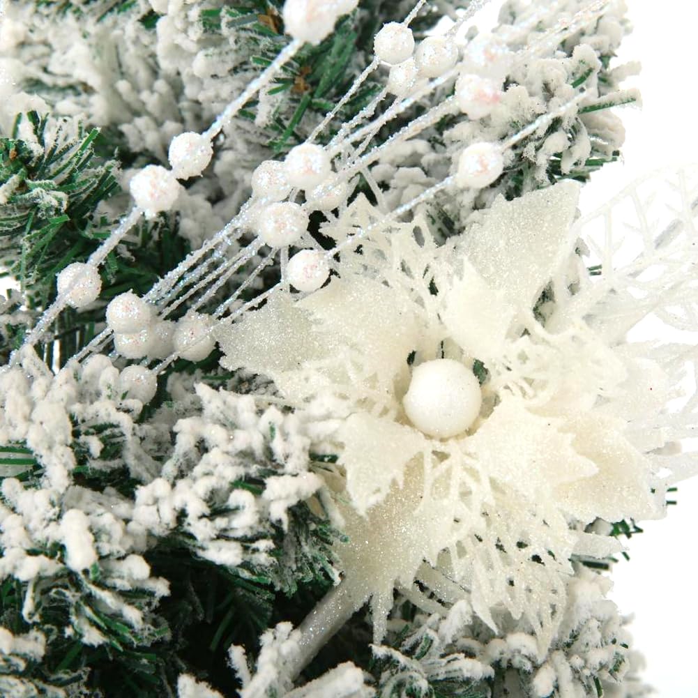 28 Pack White Christmas Tree Ornaments, Artificial Glitter Berry and Flowers Stem Branches Picks for Xmas Tree Decoration Gift S