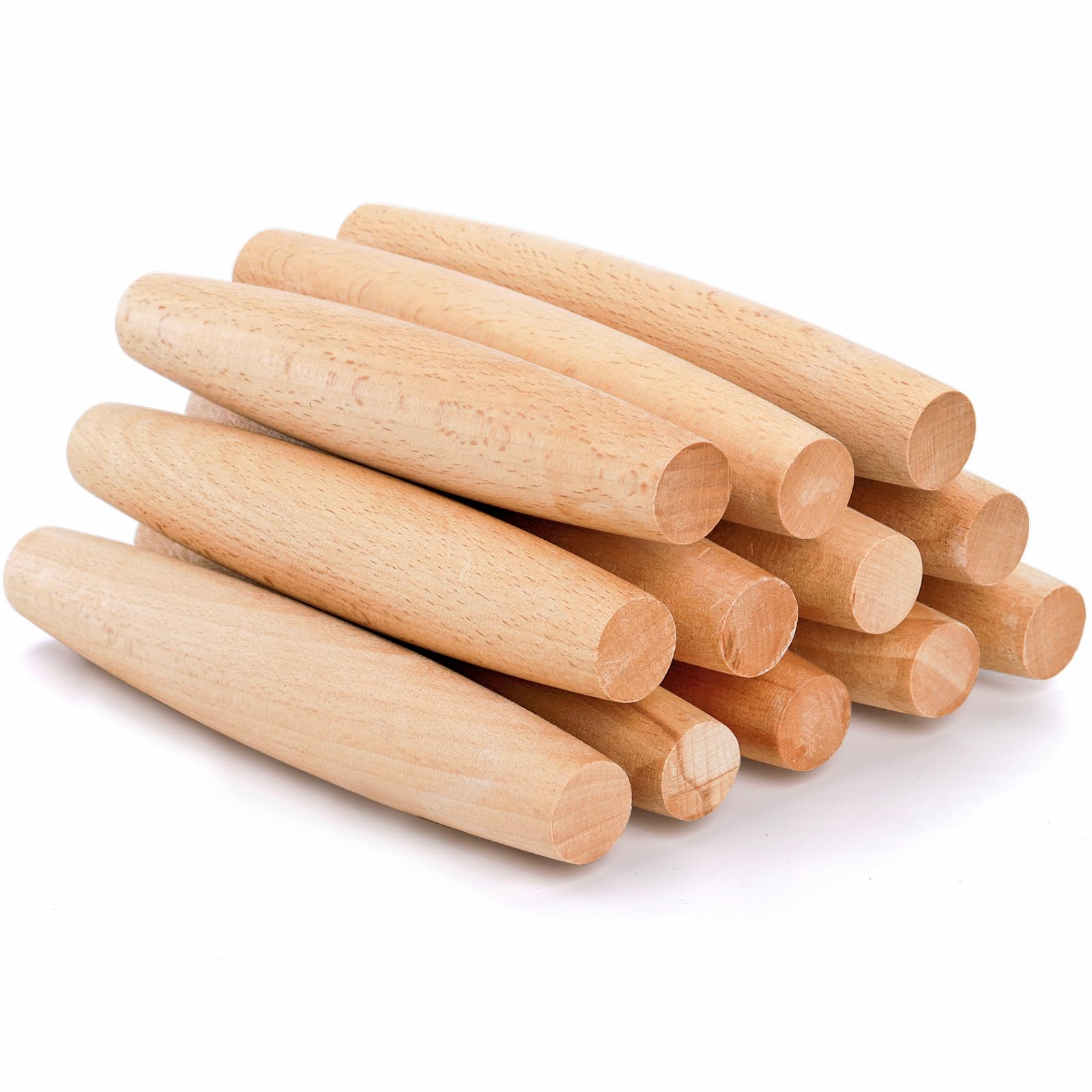 Elsjoy 12 Pack Wooden Rolling Pins, 8" Beech Wood Tapered Dough Rollers, Non-Stick, Brown for Baking Pie, Cookie, Pasta, Dumpling