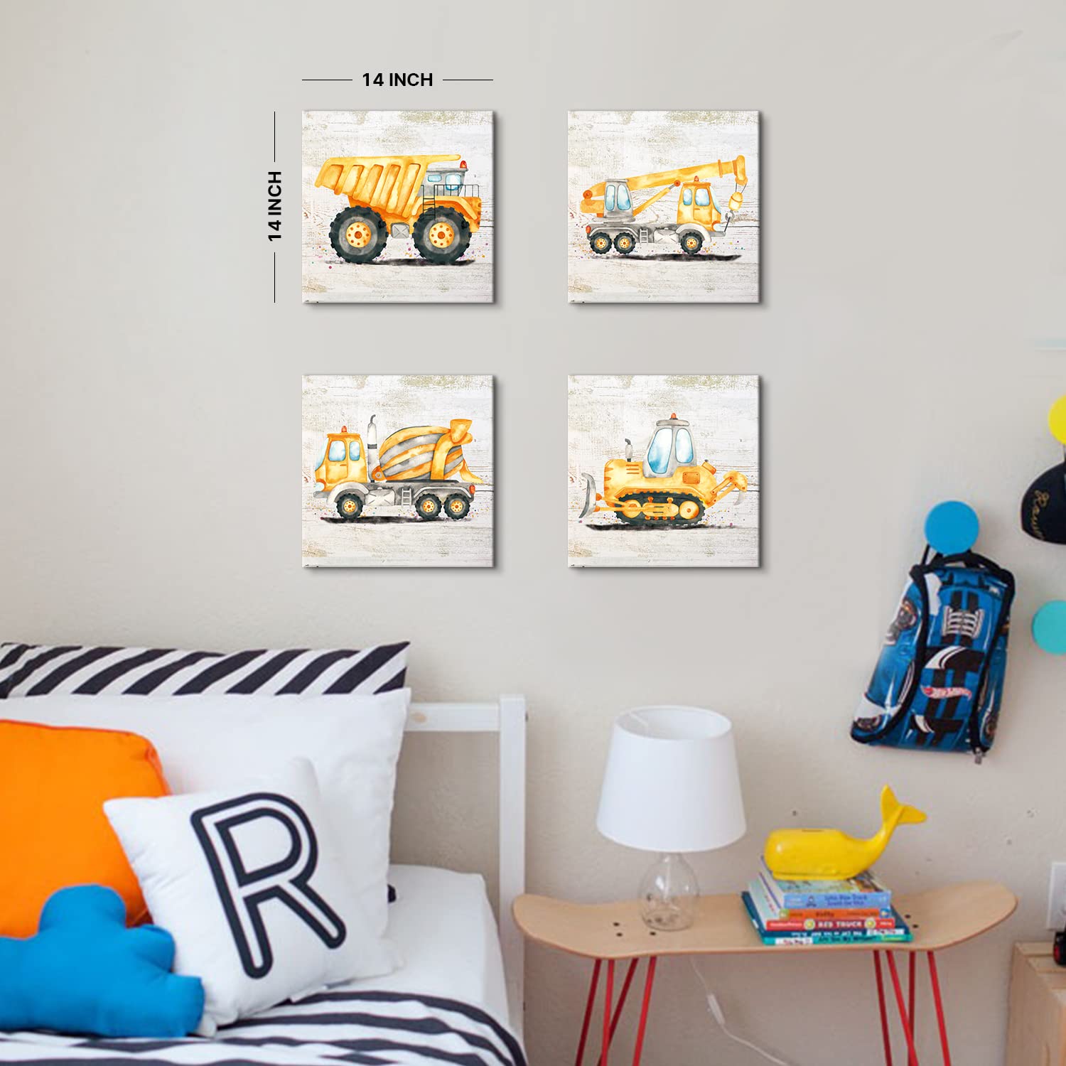 Construction Decor For Boys Room Truck Canvas Wall Art For Toddler Bedroom Tractor Digger Excavator Pictures Vehicle Themed Post