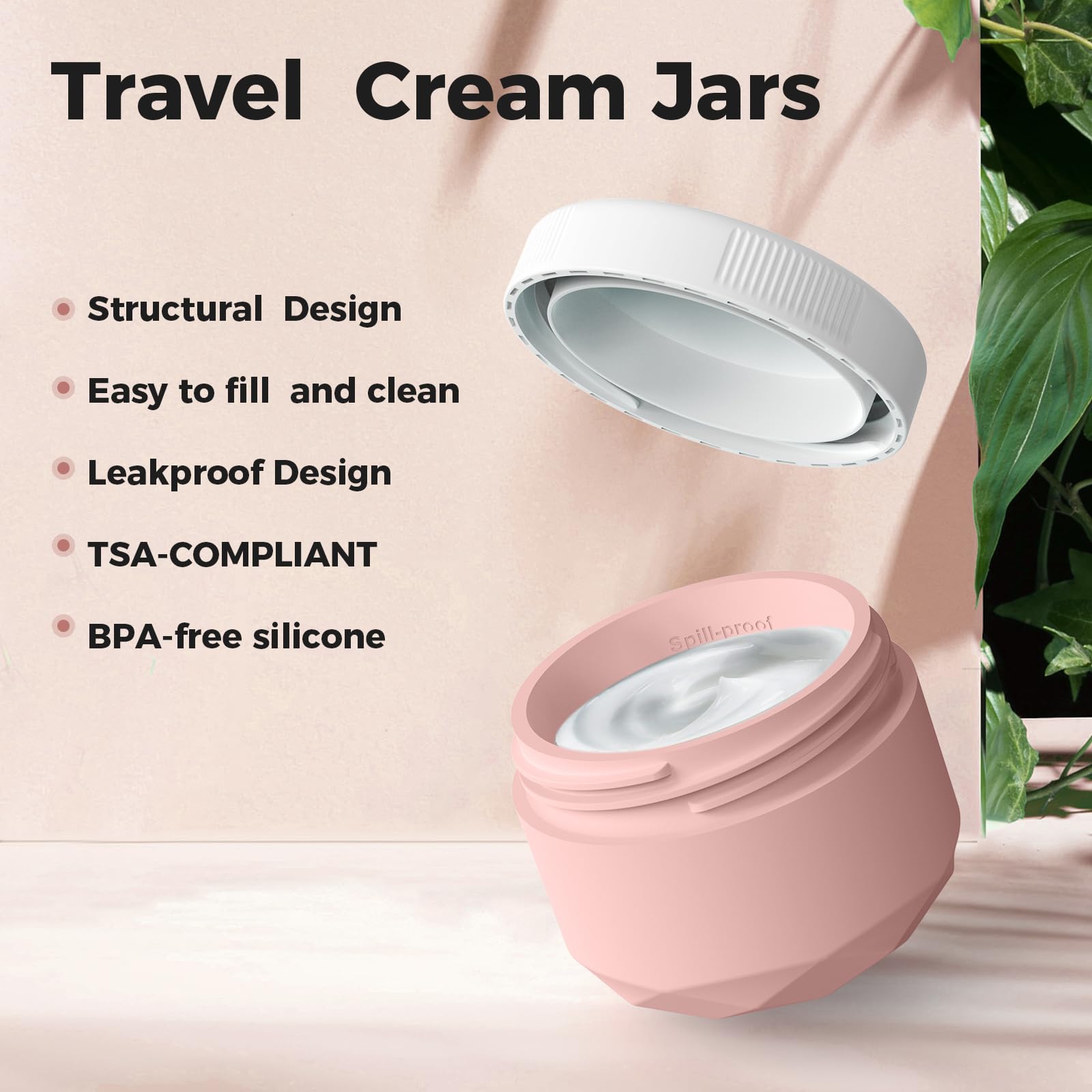 Travel Containers For Toiletries, Silicone Cream Jars Tsa Approved 2.5Oz Travel Size Containers With Toiletry Bag, Wide Mouth Le