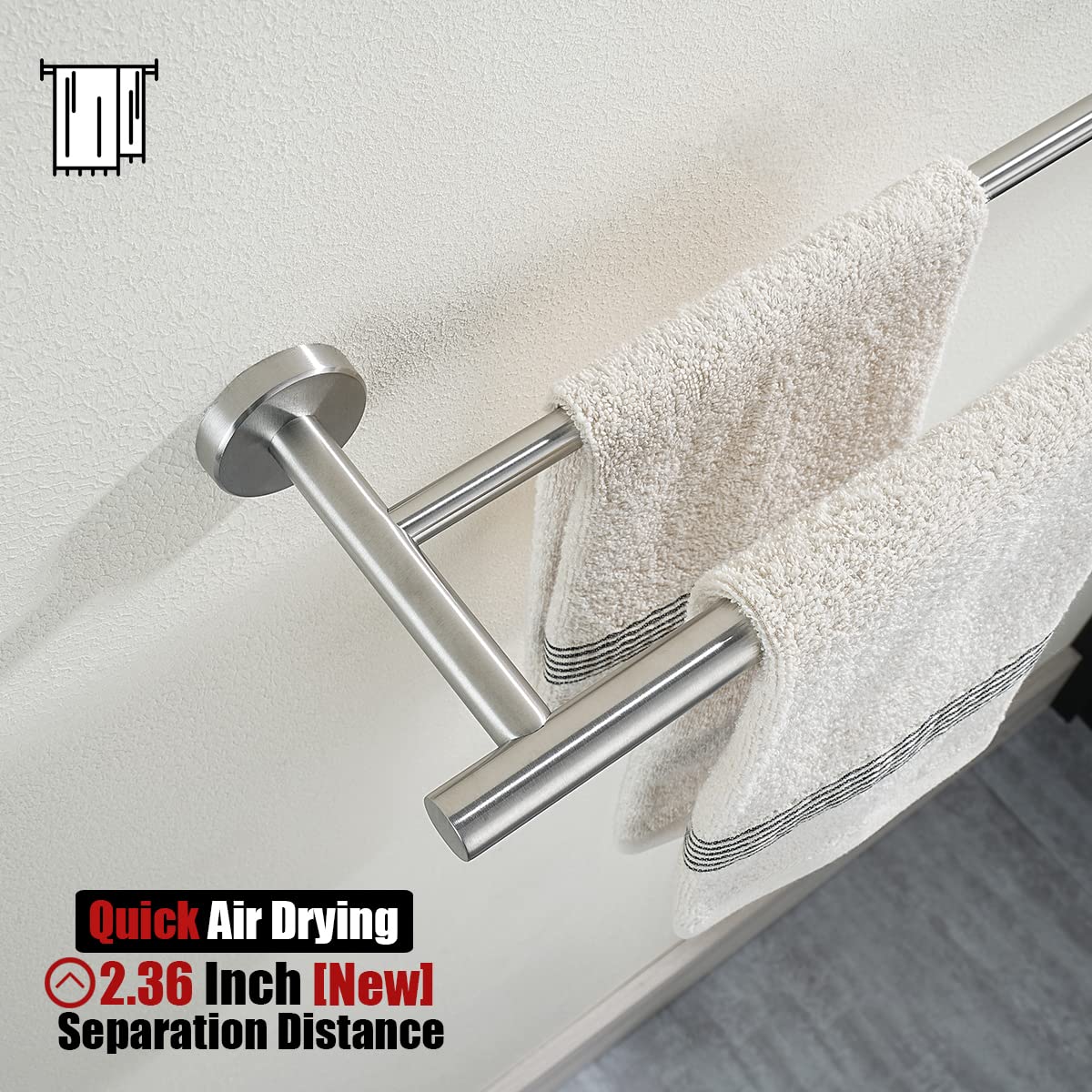 JQK Bath Hardware Towel Bar Accessory Set  5-Piece Bathroom Accessories Fixtures Set Brushed Finished Wall Mount Includes 24'' Towel Bar  9'' Hand Towel Bar  Toilet Paper Holder  Robe Hook x2  BAS105-BN