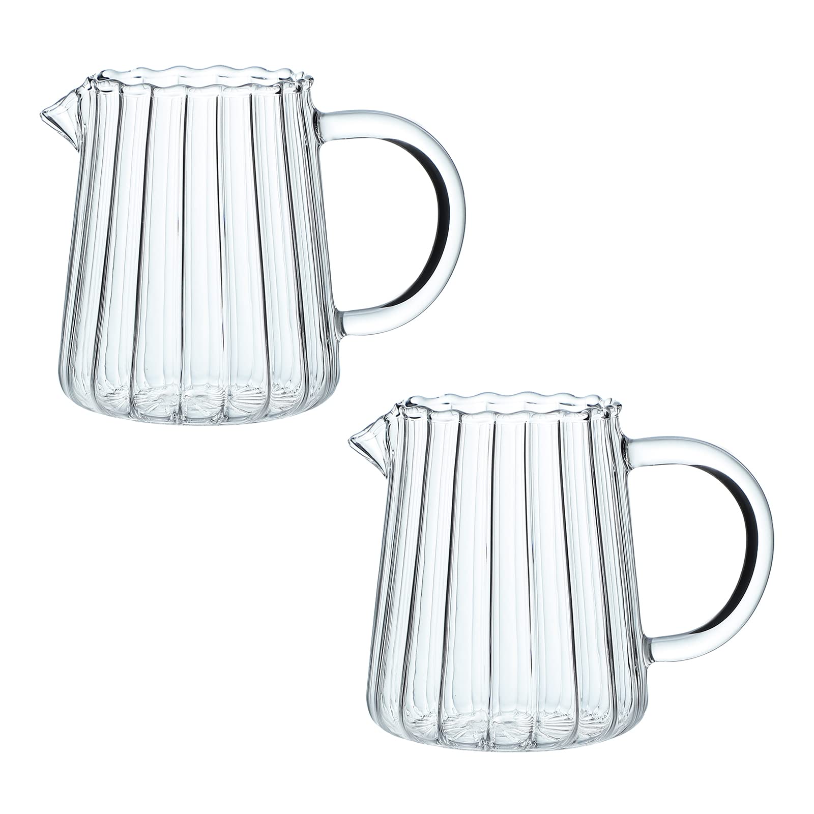 CHOOLD Elegant Wave Shaped Glass Creamer and Serving Pitcher for Coffee, Milk, Sauce - Kitchen Jug Set of 2, 8.5 oz