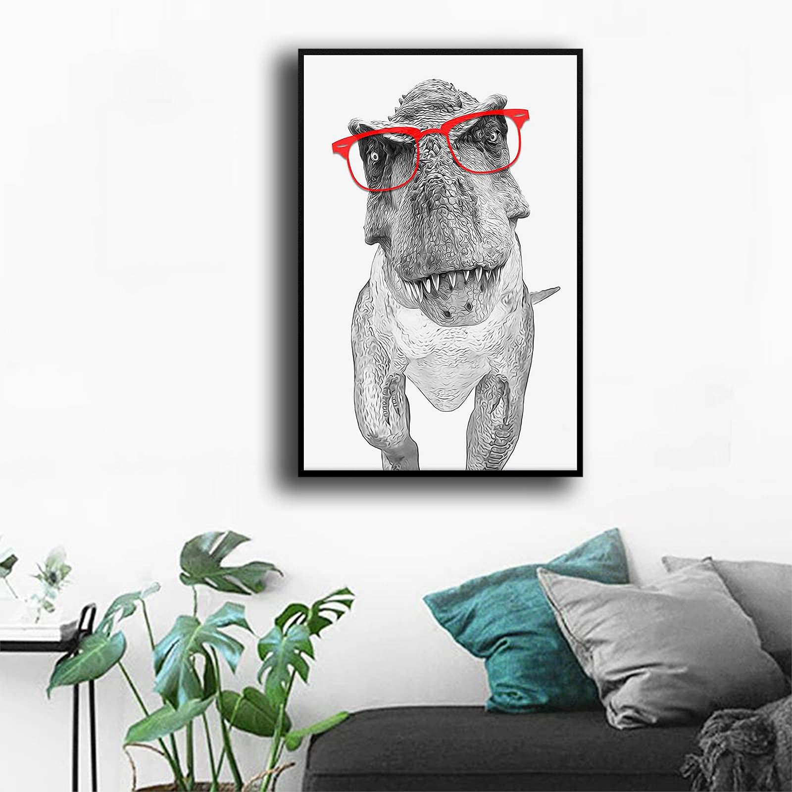 Black And White Dinosaur Art Print Girls Nursery Wall Art Canvas Painting Farm Animal Nordic Poster-08X12Inch(20X30Cm)-Wooden Fr