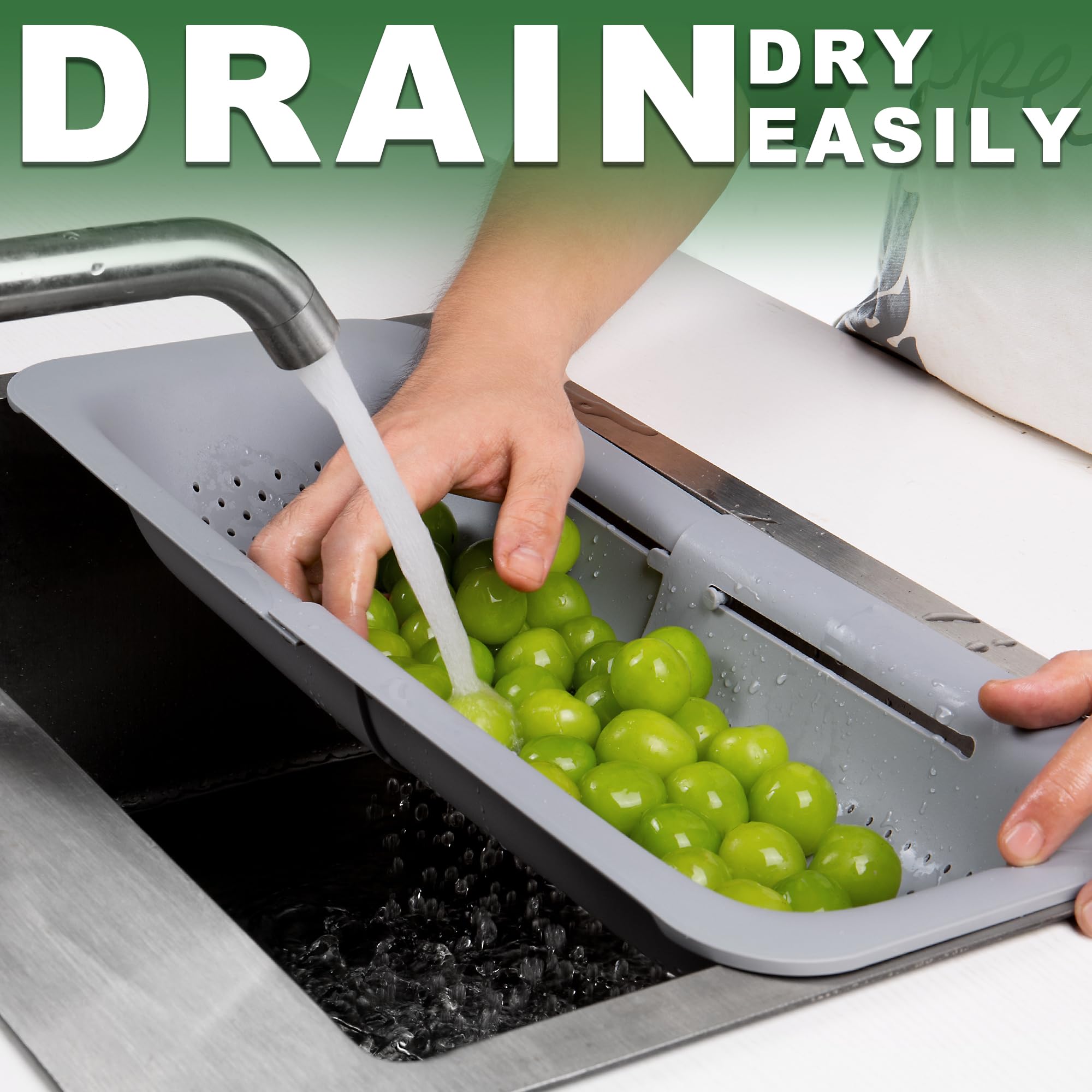 Over The Sink Colander Strainer Basket Wash Vegetables And Fruits, Drain Cooked Pasta And Dry Dishes - Extendable - New Home Kit
