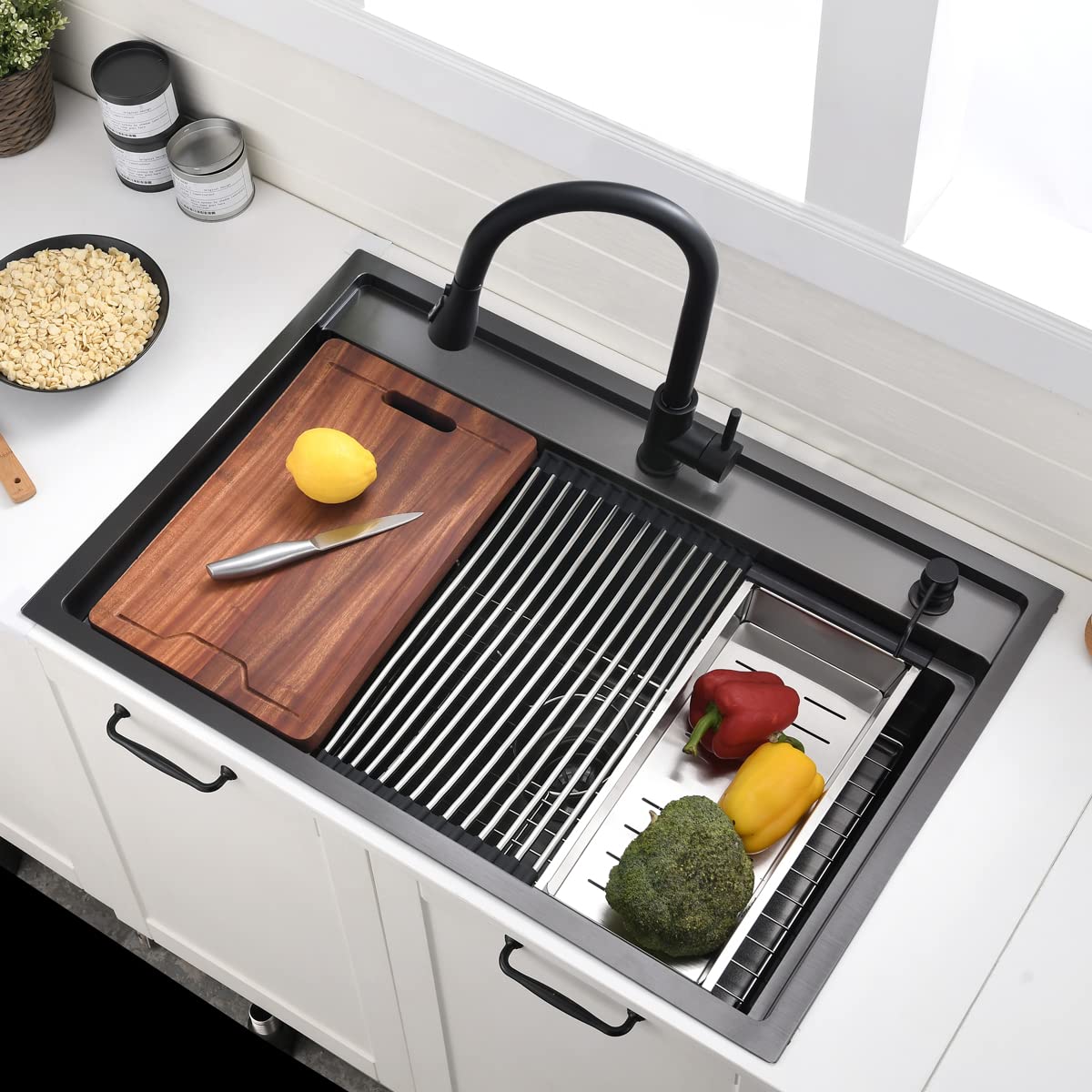 33X22-Inch Drop In Kitchen Sink Splash Guard Workstation Black - Vokim 33 Inch Single Bowl Kitchen Sink 16 Gauge Stainless Steel