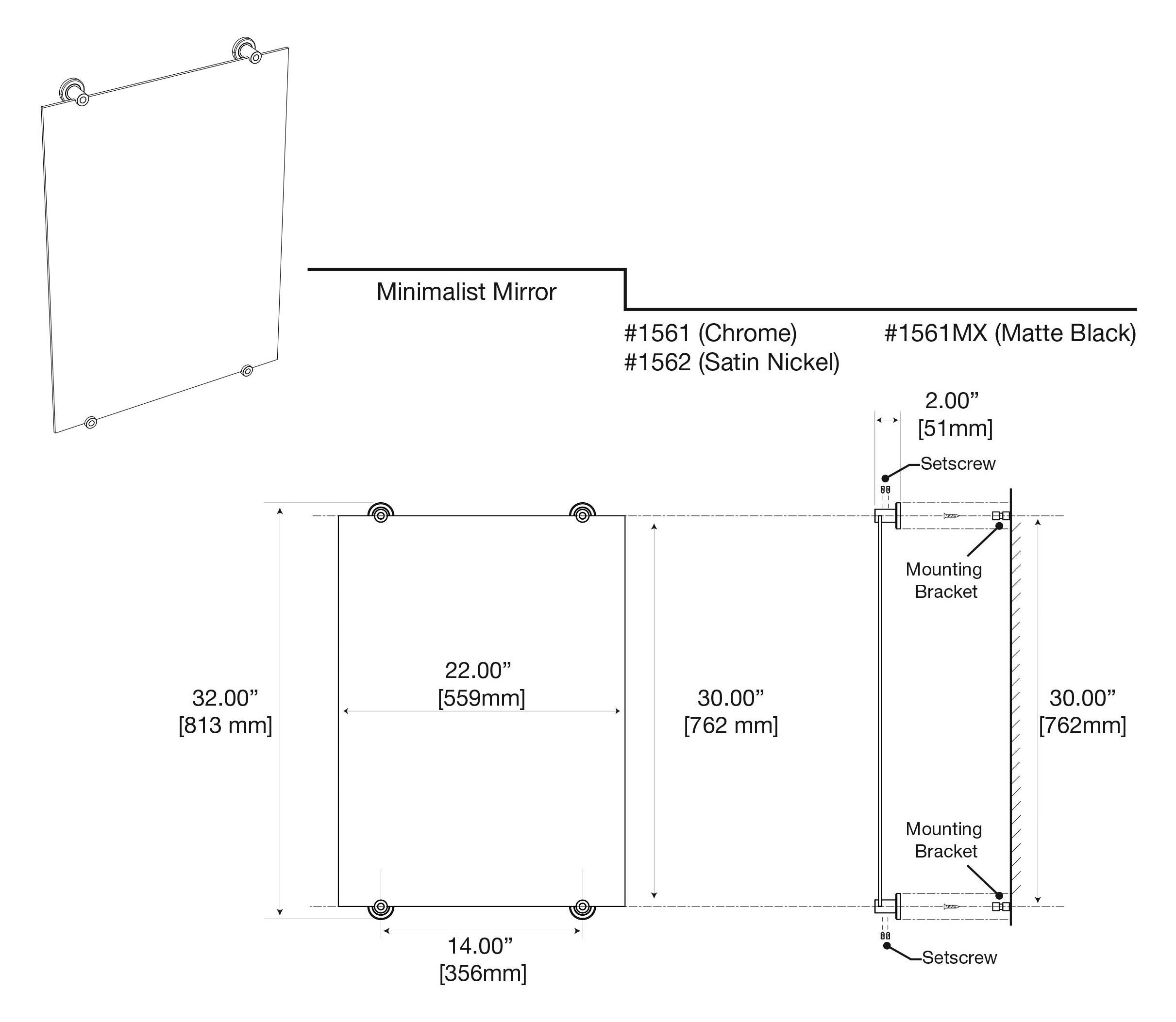 Gatco 1561 Latitude Ii Fixed Mounted 30'' Frameless Rectangle Mirror, 30 Inch, Chrome