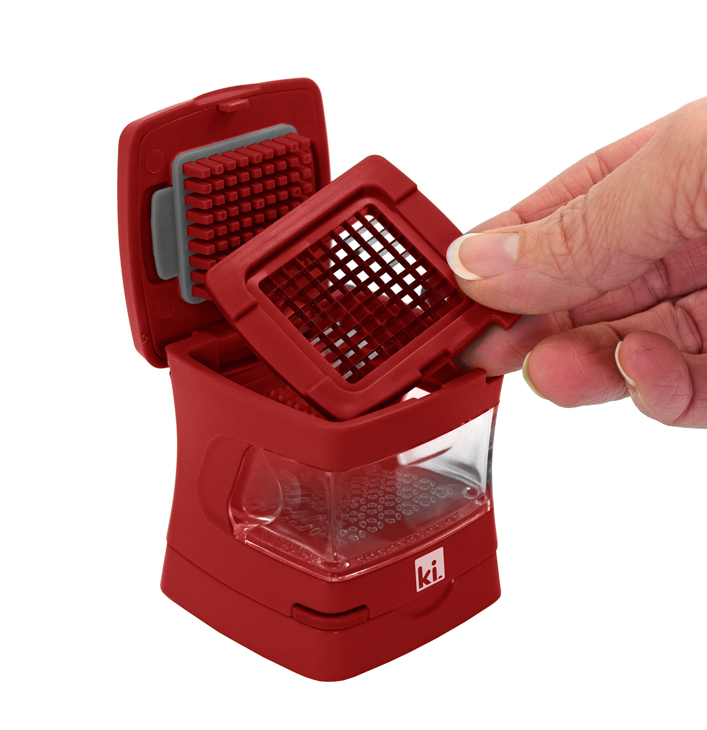 Kitchen Innovations Garlic Press & Peeler - Stainless Steel, 2.5" Red, Easy to Clean, Mincer & Storage Container
