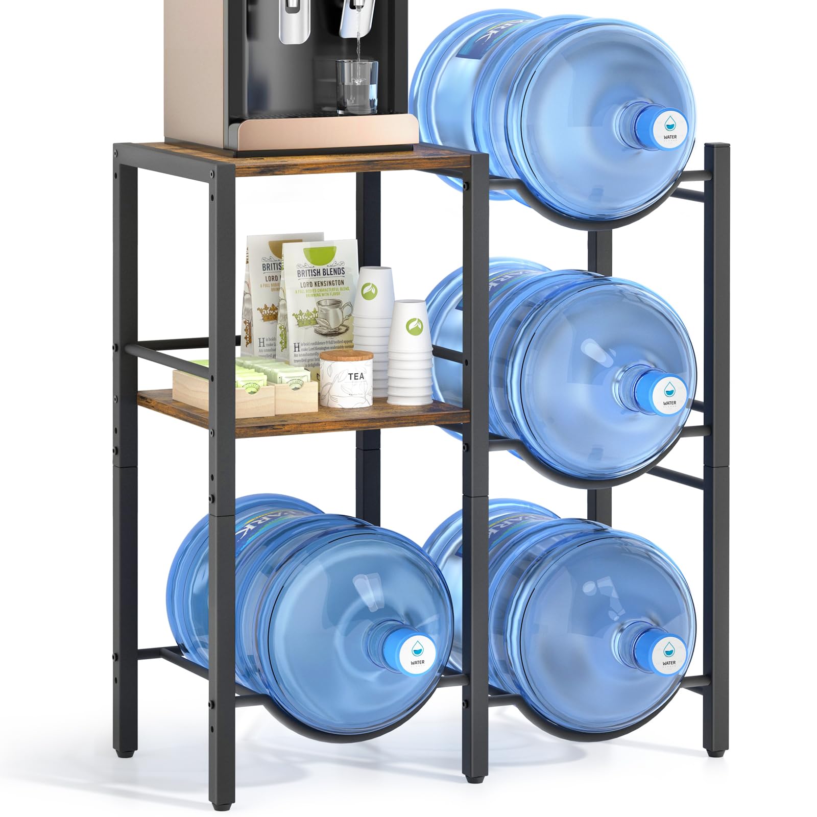 Vinaemo 5 Gallon Water Jug Holder, Water Jug Stand With Wood Storage Shelves, 5 Gal Water Bottle Holder Storage Rack With Water