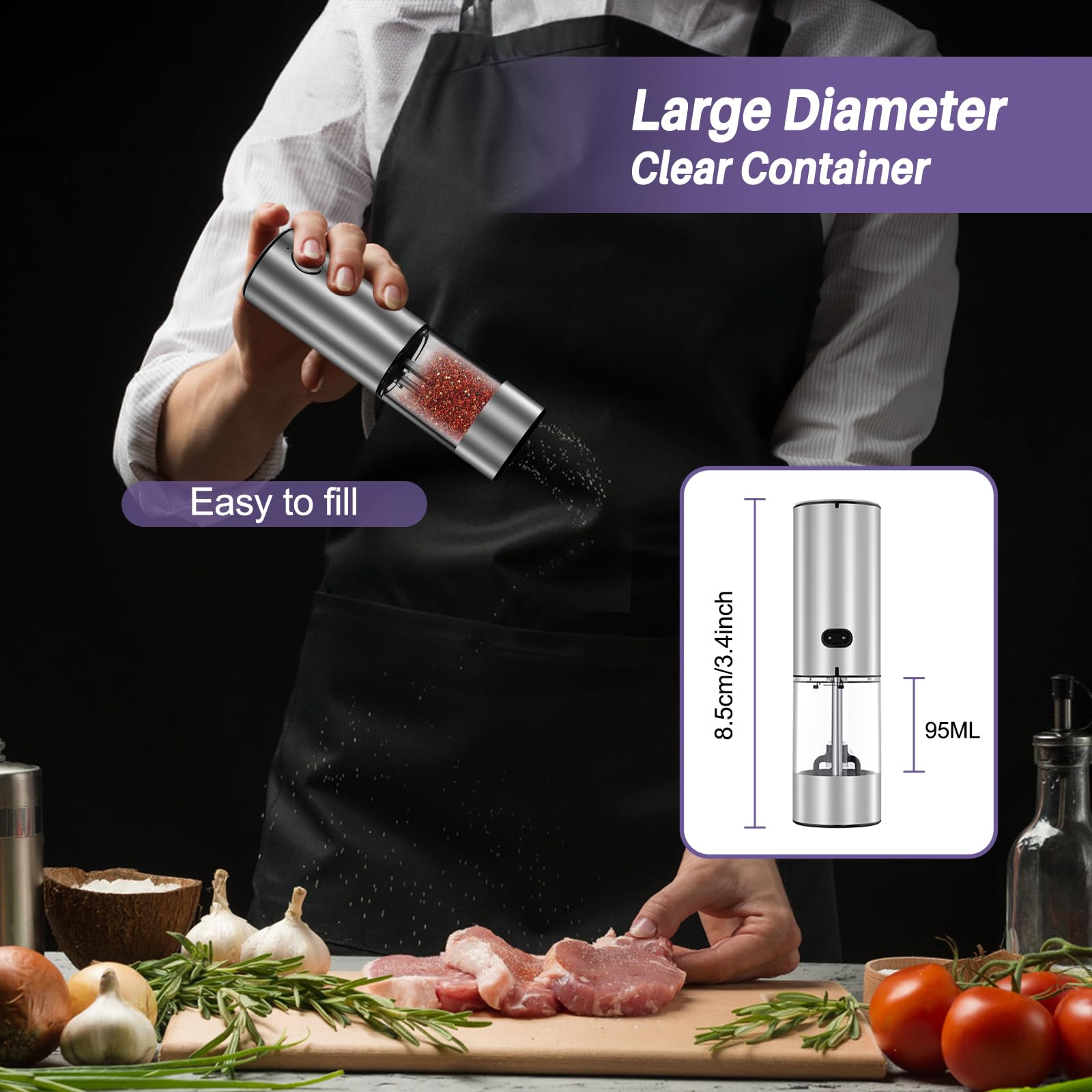 Electric Salt And Pepper Grinder Set, Automatic Pepper Mill Grinder W/Upgraded Charge Base And Led Light,Adjustable Coarseness,R
