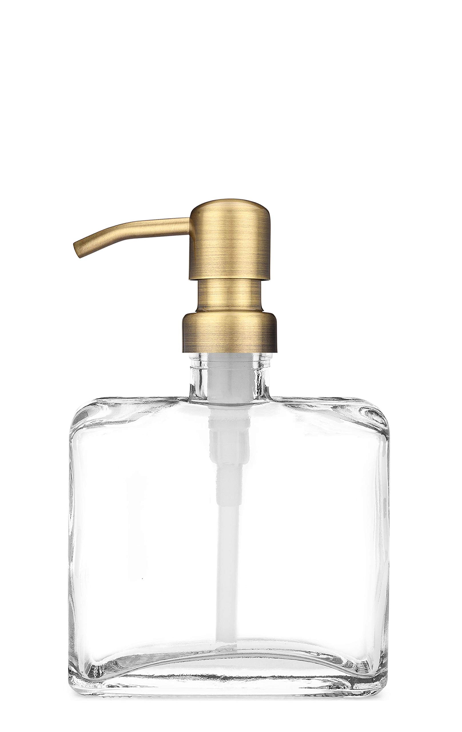 Rail19 Urban Square Recycled Glass Soap Dispenser with Metal Pump, 8.5oz (Farmhouse Brass)