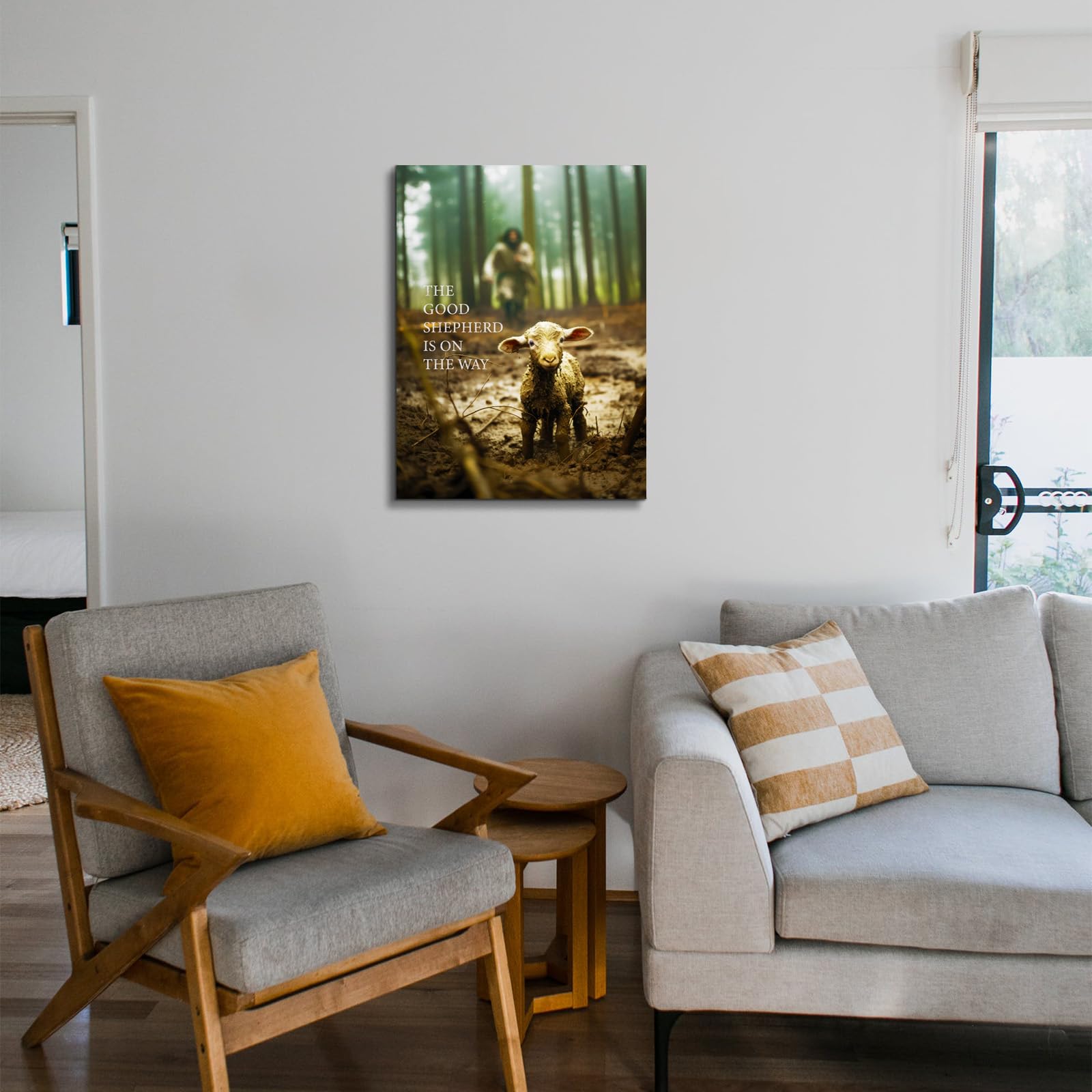 Yonica Jesus And Lamb Canvas Wall Art Jesus Running After Lost Lamb Picture Wall Art Canvas Print Christian Home Decor 32''X48''