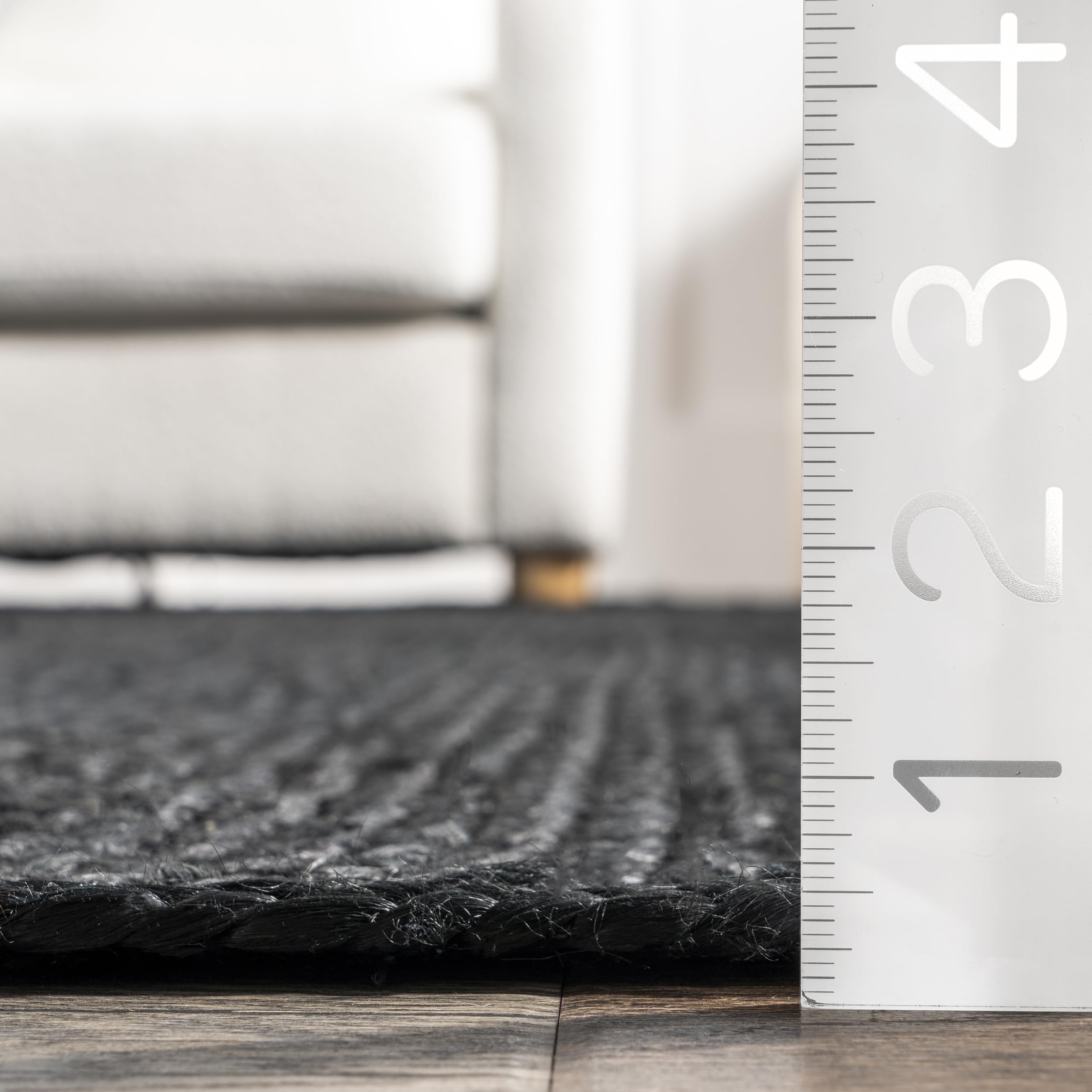 nuLOOM 9x12 Rigo Jute Hand Woven Area Rug, Black, Solid Farmhouse Design, Natural Fiber, For Bedroom, Living Room, Dining Room,