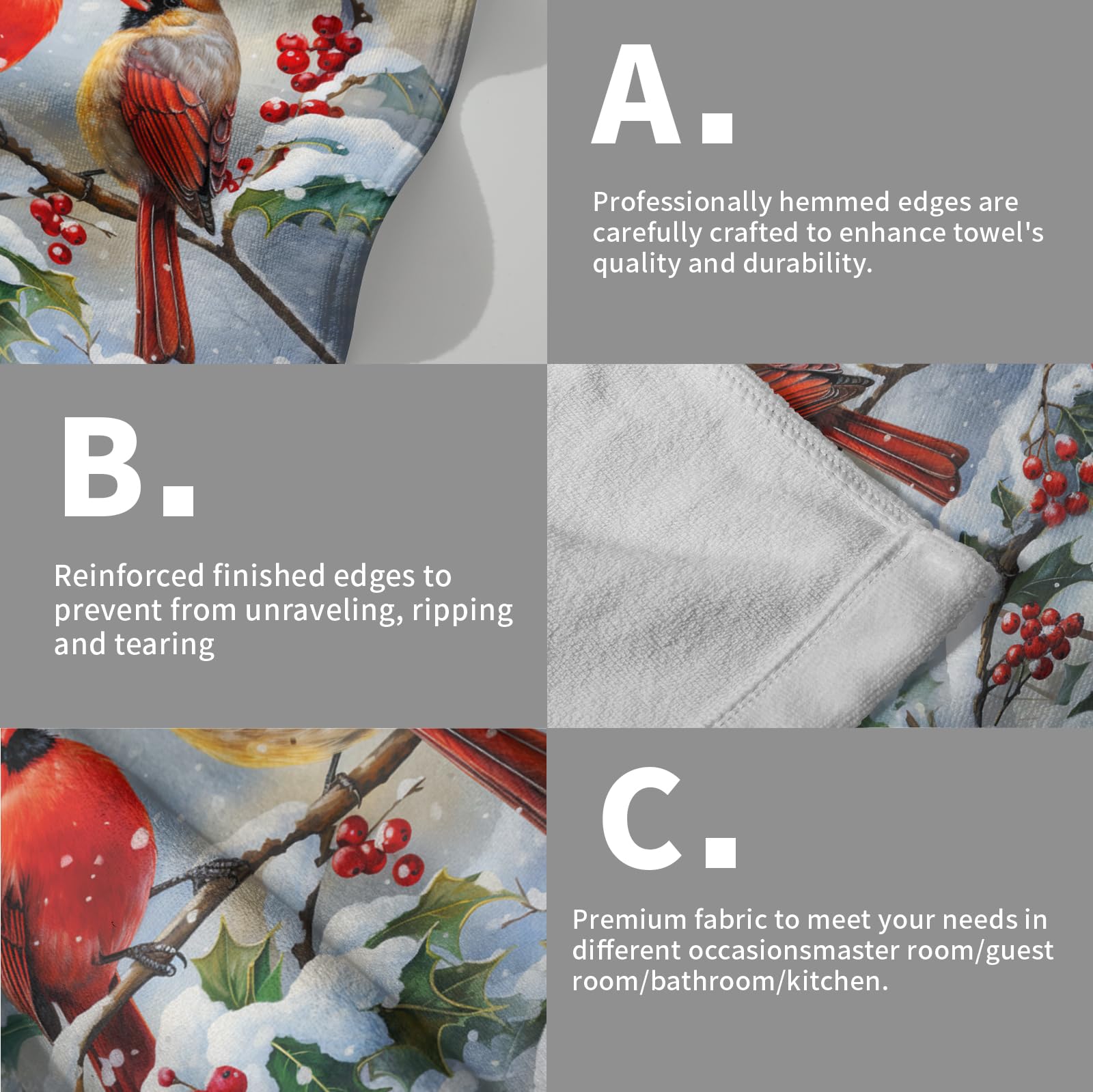 Winter Red Bird Hand Towels Pack Of 2 Sweet Couple Cardinal Fingertip Towels Birds Holly Berry Branches Snow Christmas Holiday B