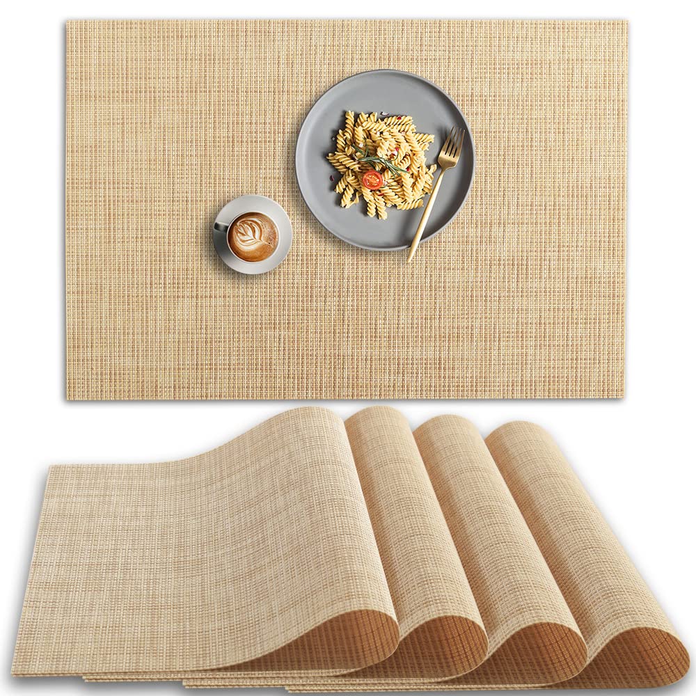 Homedge Pvc Placemat, 4 Pcs Of Non-Slip Heat Resistant Place Mats, Washable Vinyl Placemats, Set Of 4 -Beige