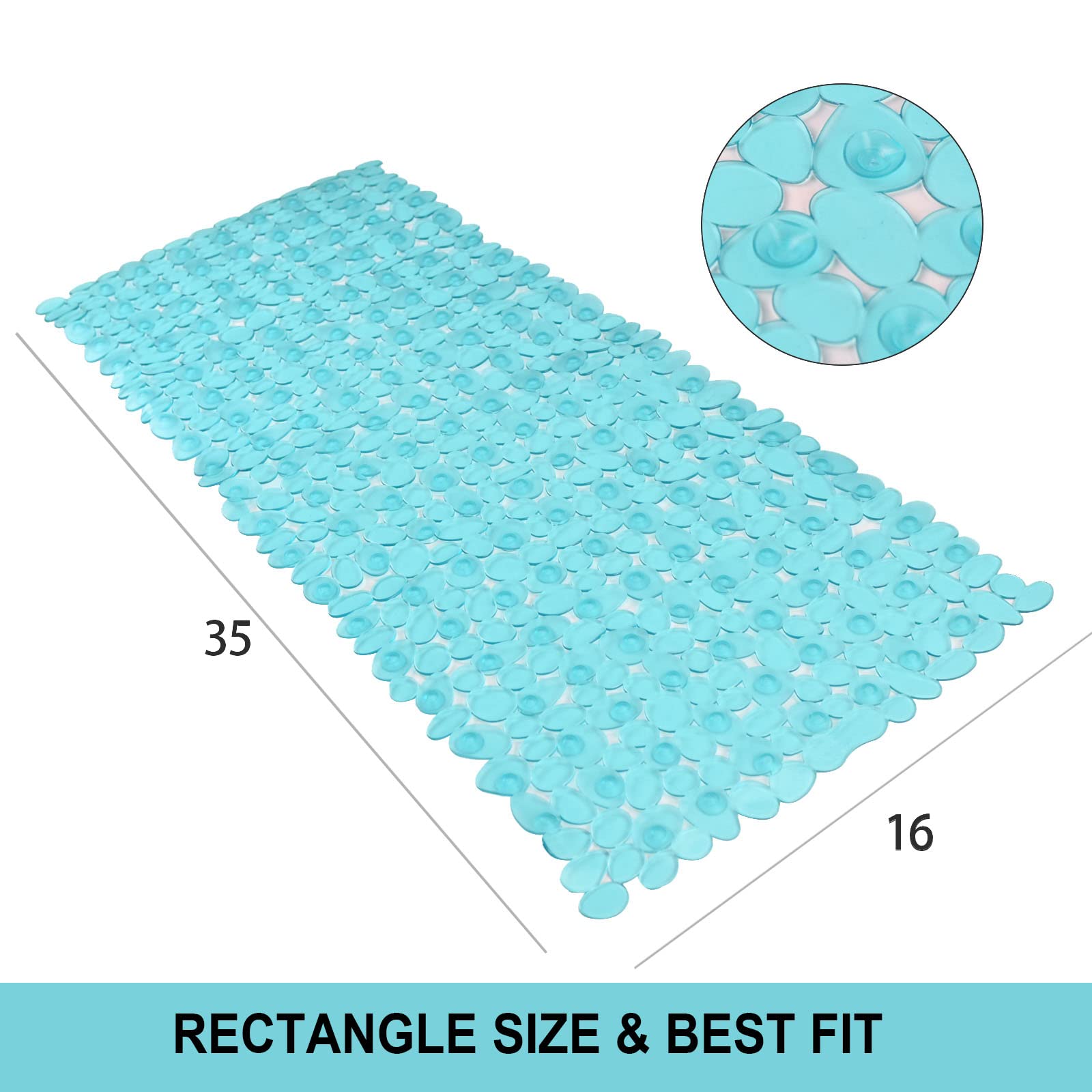 Songziming Bathtub Mat Non Slip Pebble Bath Shower Mat With Drain Holes, Suction Cups Mat For Tub 16'' W X 35'' L, Clear Green