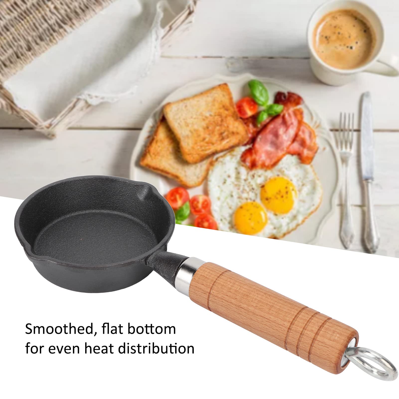 Fdit Frying Pan, 10Cm Casting Iron Pan With Wood Handle Egg Frying Pan Skillet Mini Flat Bottomed Pancake Pan Cookware Kitchen U