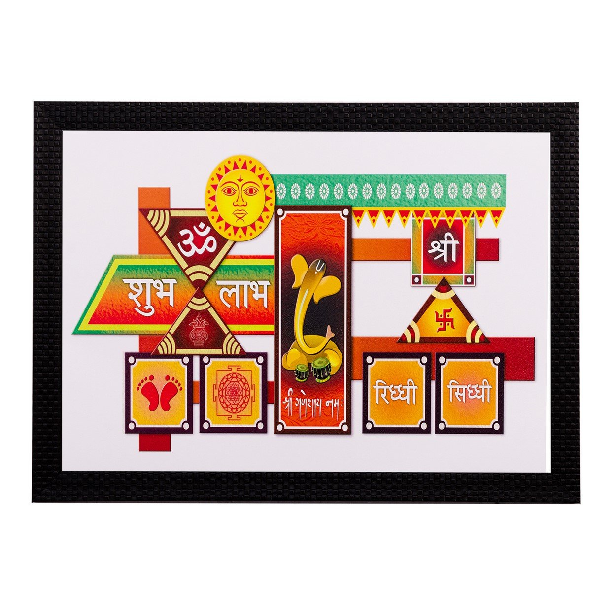 Ecraftindia Shree Riddhi Siddhi Uv Art Painting (Synthetic Wood, 36 Cm X 28 Cm, Matt Texture)