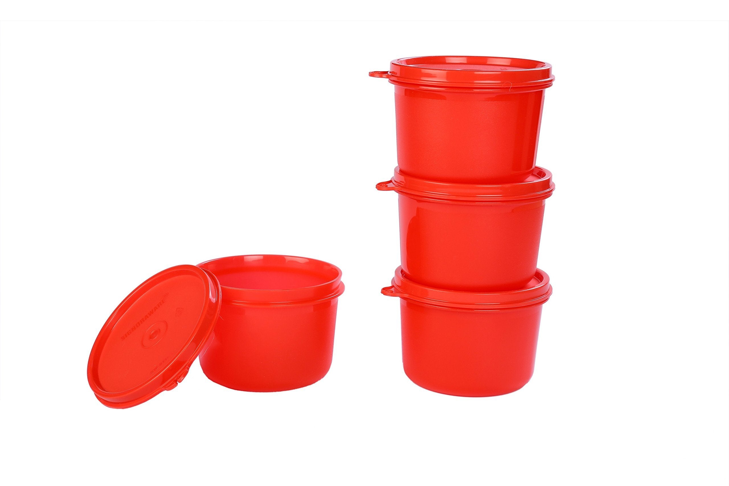 Signora Ware Executive Round Big Plastic Container Set, 450Ml, Set Of 4, Deep Red