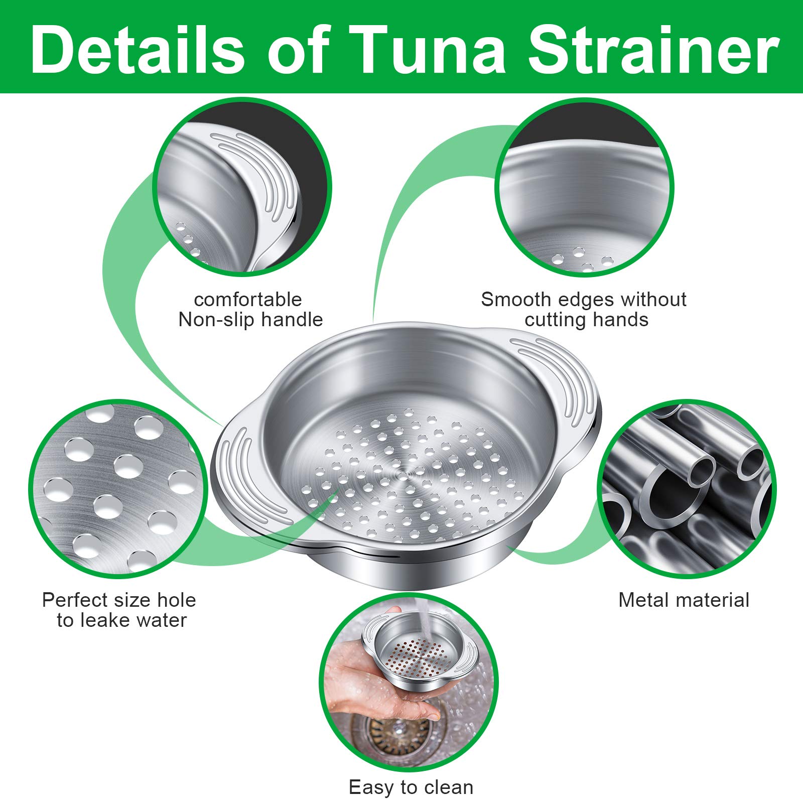Patelai 2 Pieces Tuna Can Strainer Stainless Steel Food Strainer Sieve Metal Press Lid Canning Colander Oil Drainer Tuna Filter