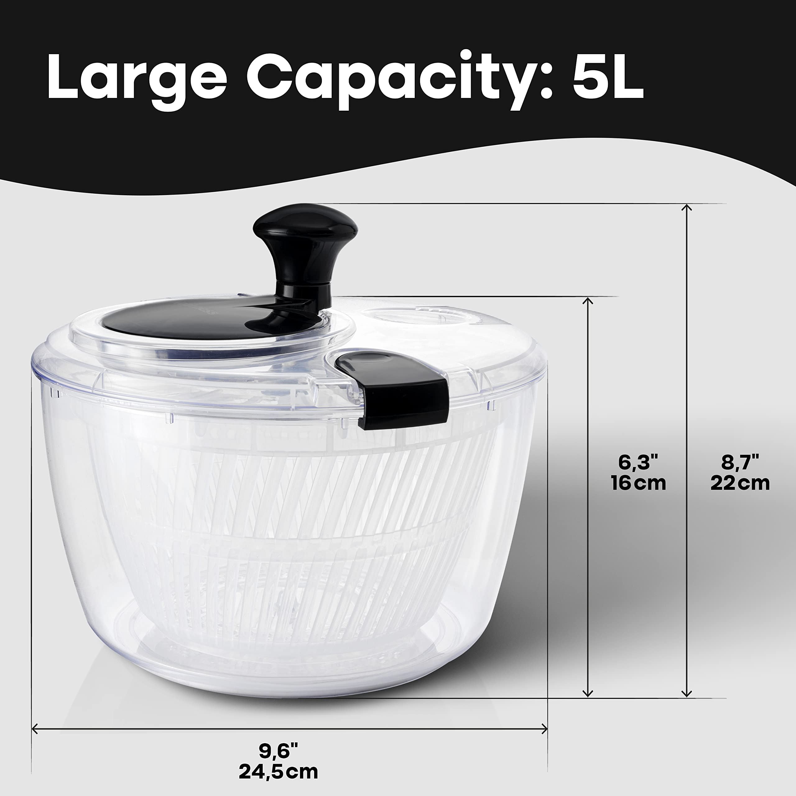 Joined Large Salad Spinner With Drain, Bowl, And Colander - Quick And Easy Multi-Use Lettuce Spinner, Vegetable Dryer, Fruit Was