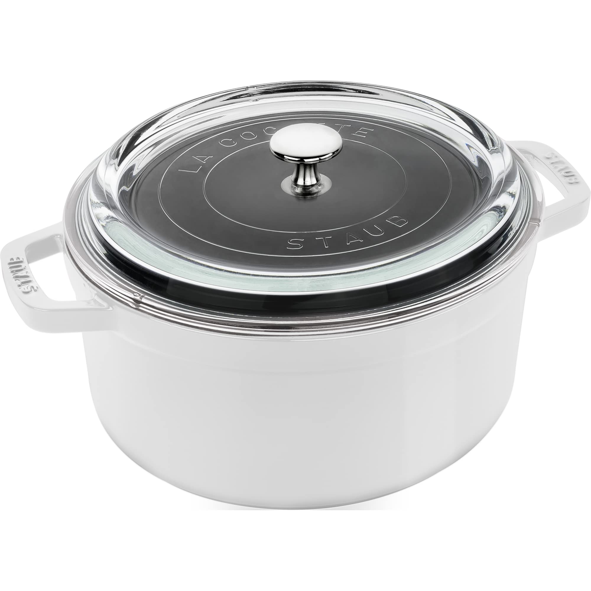 Staub Cast Iron Dutch Oven 4-Qt Round Cocotte With Glass Lid, Made In France, Serves 3-4, White