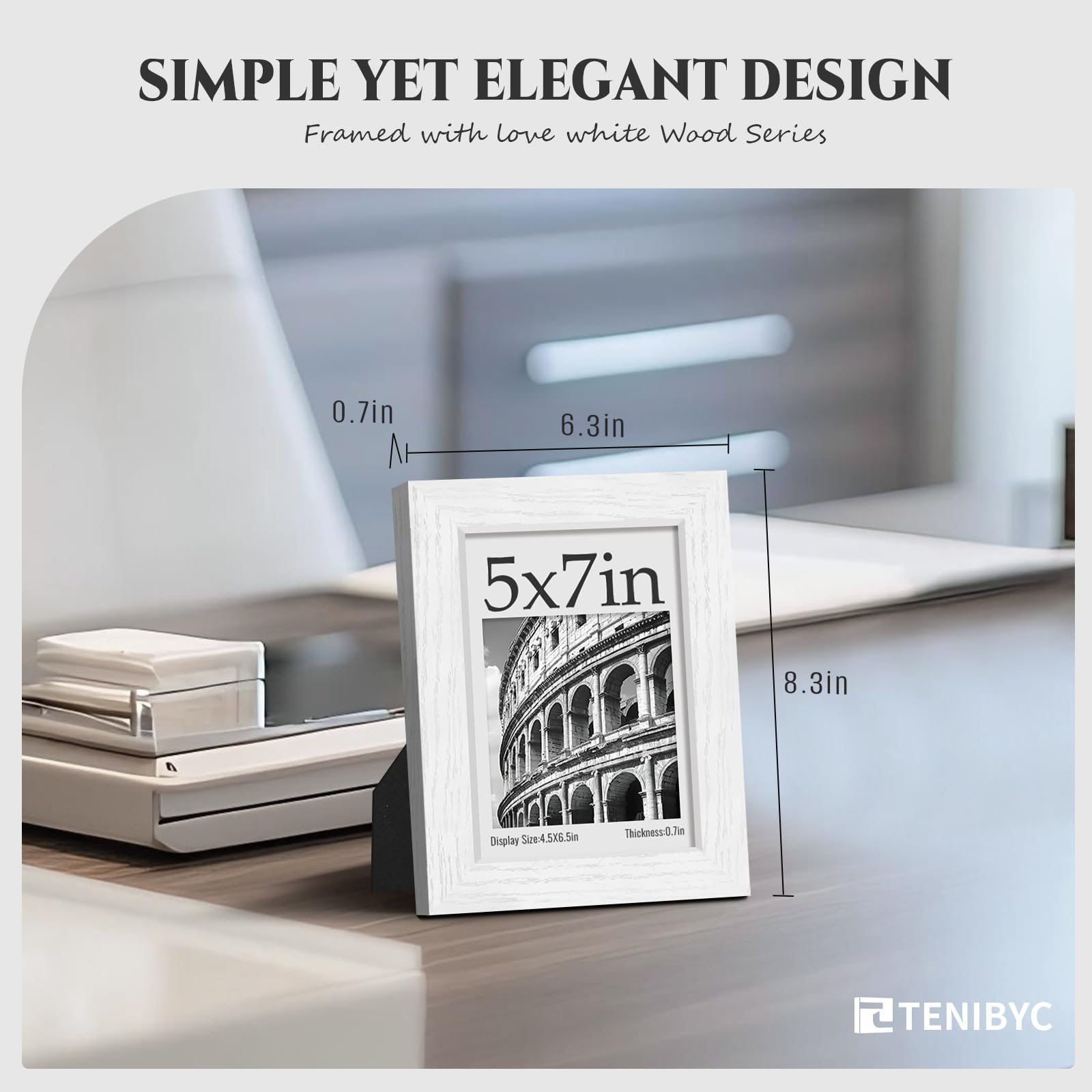 TENIBYC 5x7 Picture Frame Set of 4 - White, Wood Photo Frame, HD Tempered Glass, Table Display or Wall Hanging, Gift for Friend