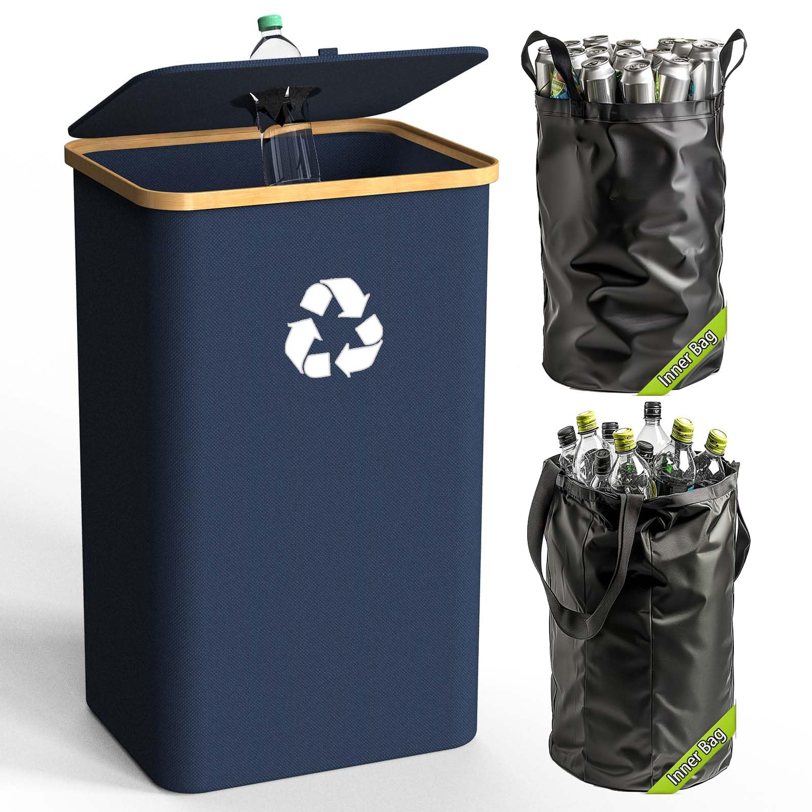 Pakusane Recycling Bin for Kitchen Indoor Home, Large 100L/ 26 Gallon Recycle Bin with Lid Removeable Reusable Inner Bag Bottle 