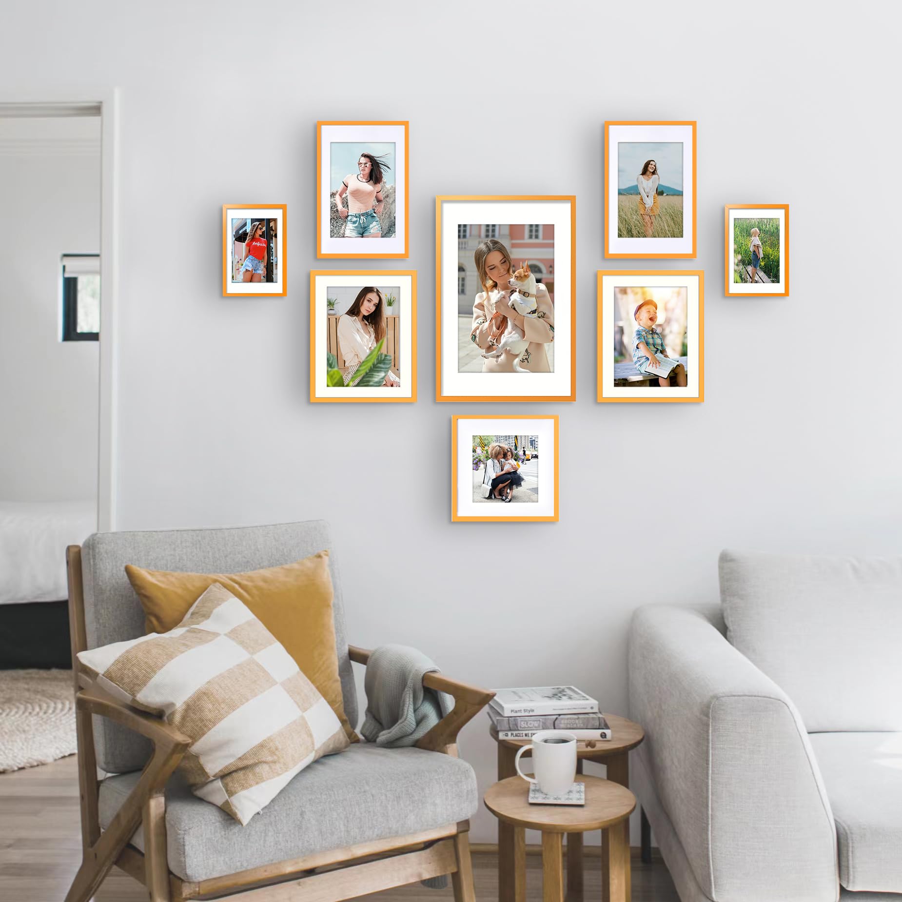 wyooxoo 12x16 Picture Frame Made of Solid Wood Orange Photo Frames Display Pictures 11x14 with Mat or 12x16 Without Mat Colorful