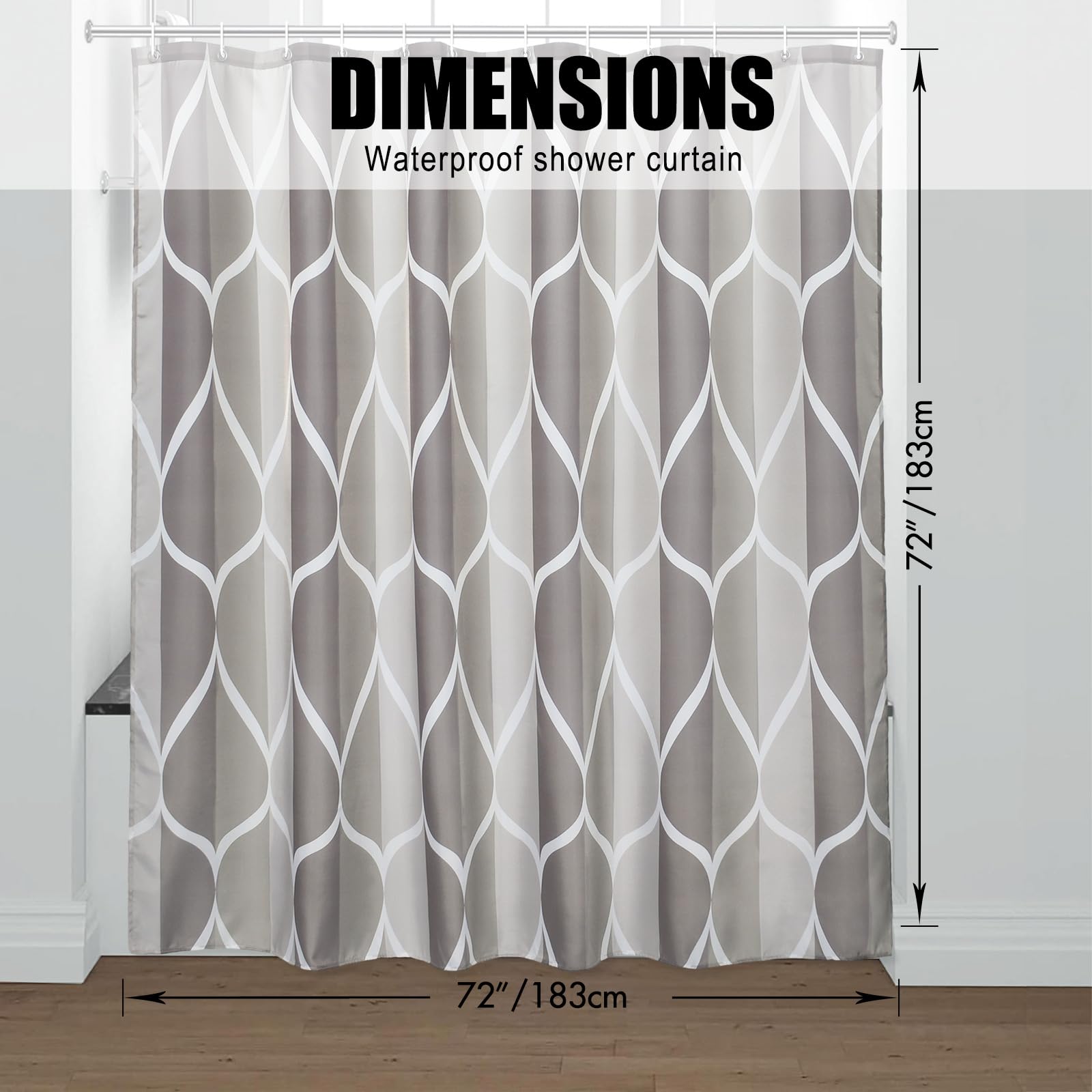 Gelbchu Light Grey Brown Shower Curtain, Waterproof Design And Polyester, Quick-Drying, Weighted Hem, Brown Shower Curtains Set
