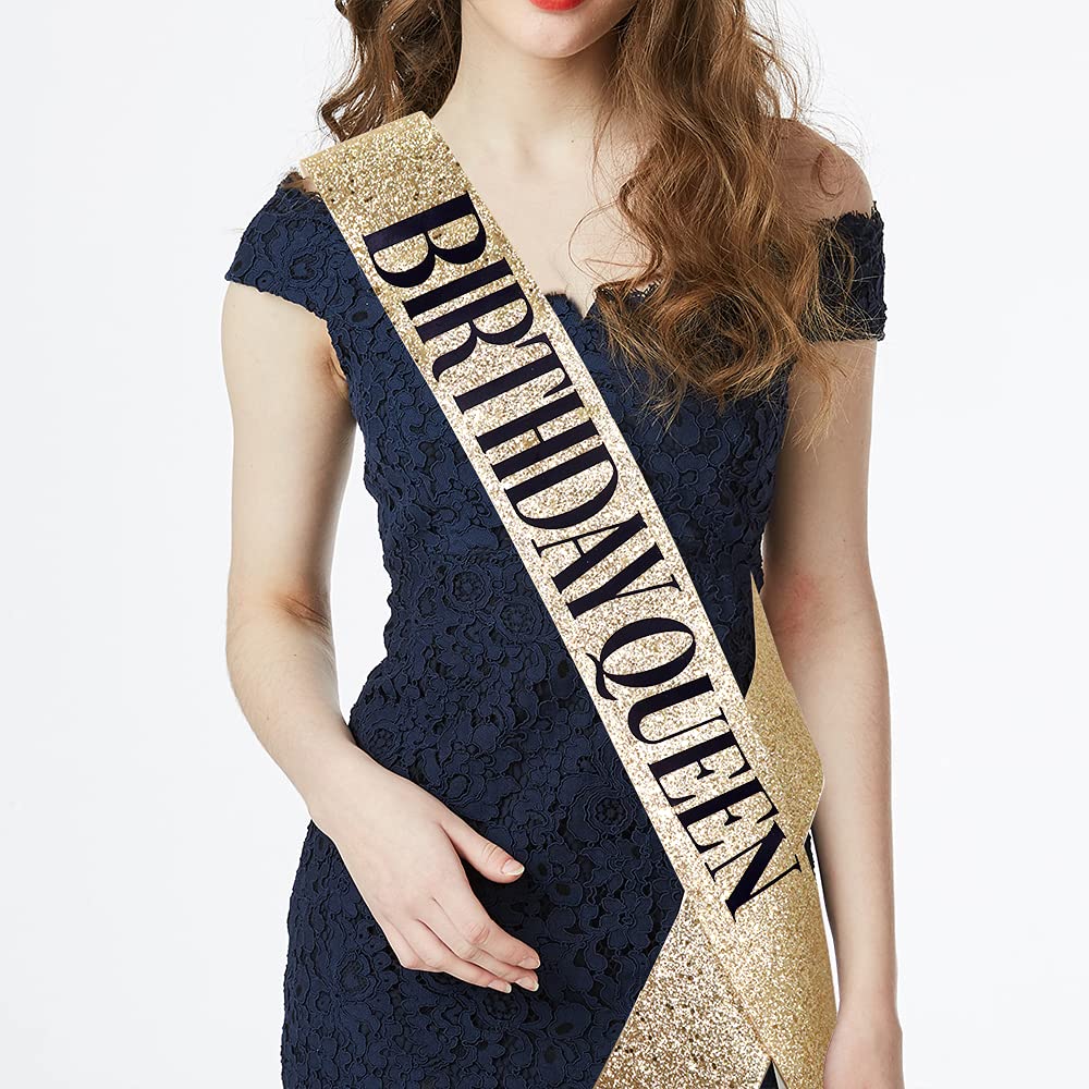 'Birthday Queen'' Sash & Rhinestone Tiara Kit - 21St 30Th Birthday Gifts Birthday Sash For Women Birthday Party Supplies (Gold