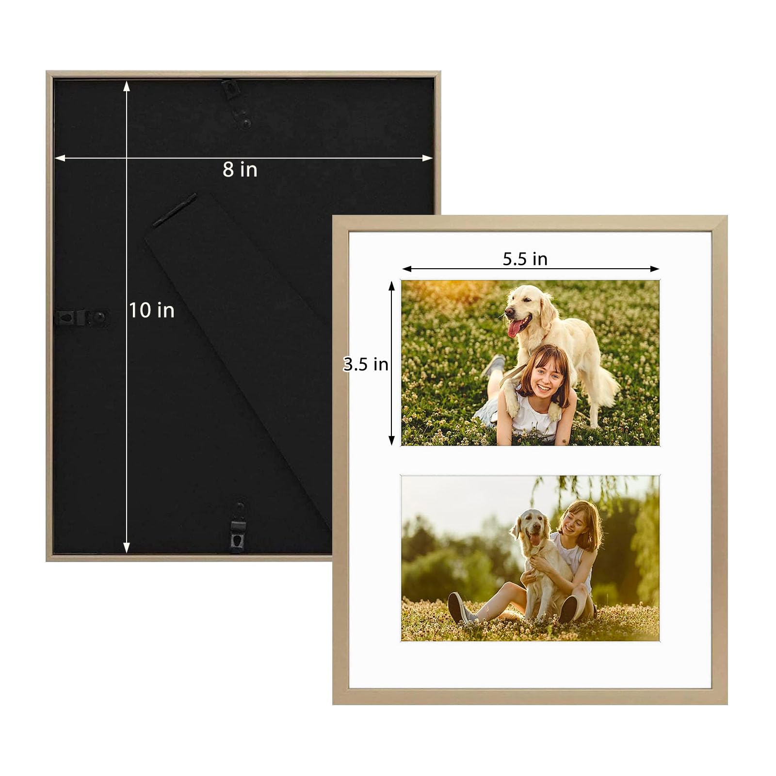 Golden State Art, 4x6 Aluminum Collage Frame, Displays 6x4 Pictures With 2 Openings Mat or One 8x10 Photo, Real Glass, Portrait/