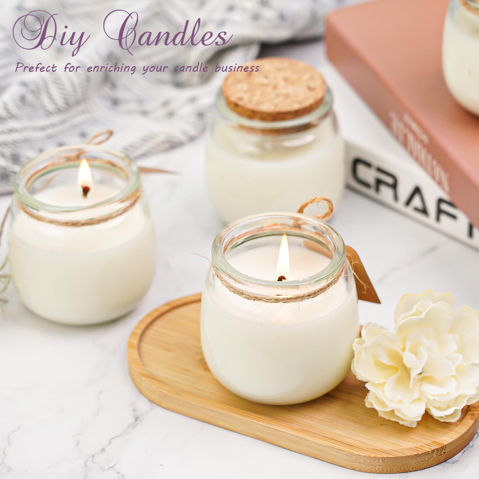 Syntic 40 Pack Small Glass Jars With Cork Lids, 7Oz Empty Candle Jars For Making Candles, Yogurt Container With Pe Lids For Wedd