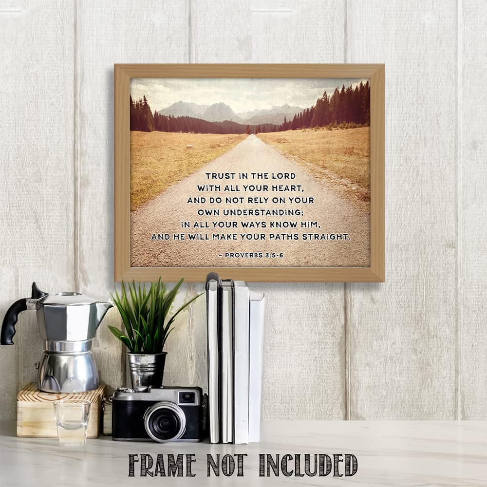 TJ Originals Bible Wall Decor - Prov 3 5-6 Christian Quote Print, 11 x 14" Vintage Road Paper Inspirational Gift for Women