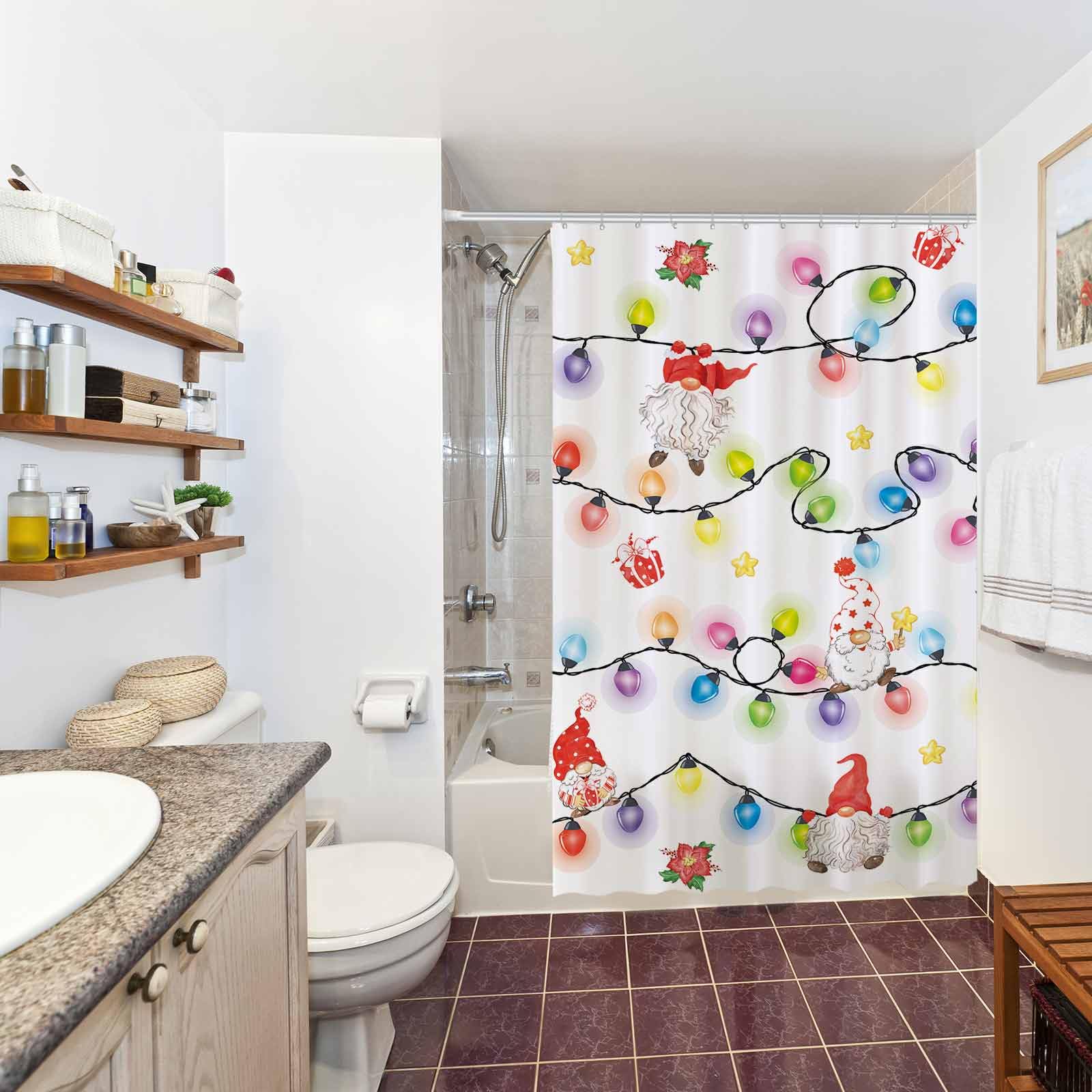 Allenjoy 72'' X 72'' Christmas Gnomes Shower Curtain Set Merry Xmas Cute Funny Bathroom Bathtubs Decor Easy Care Machine Washabl