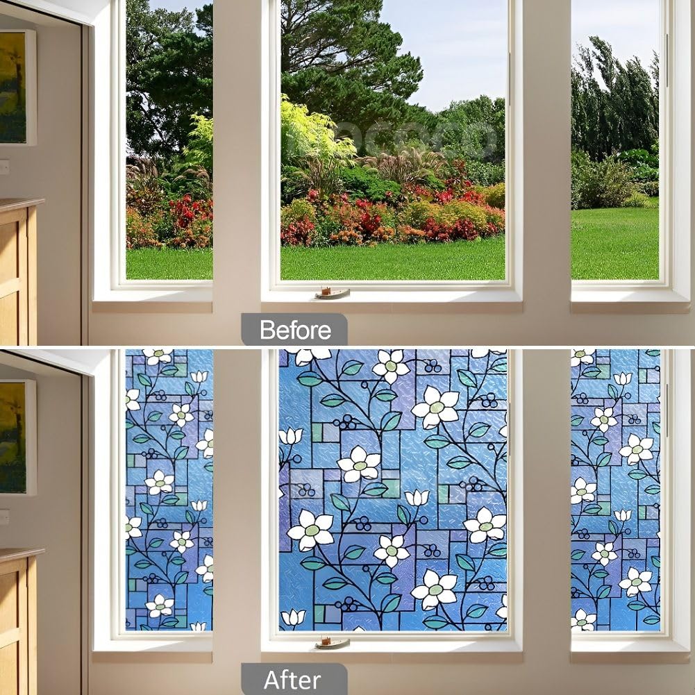 Mococo Sea Blue Privacy Window Film Frosting Film Window Sticker Frosted Vinyl Sheets For Front Door Bathroom Sidelight Small Wi