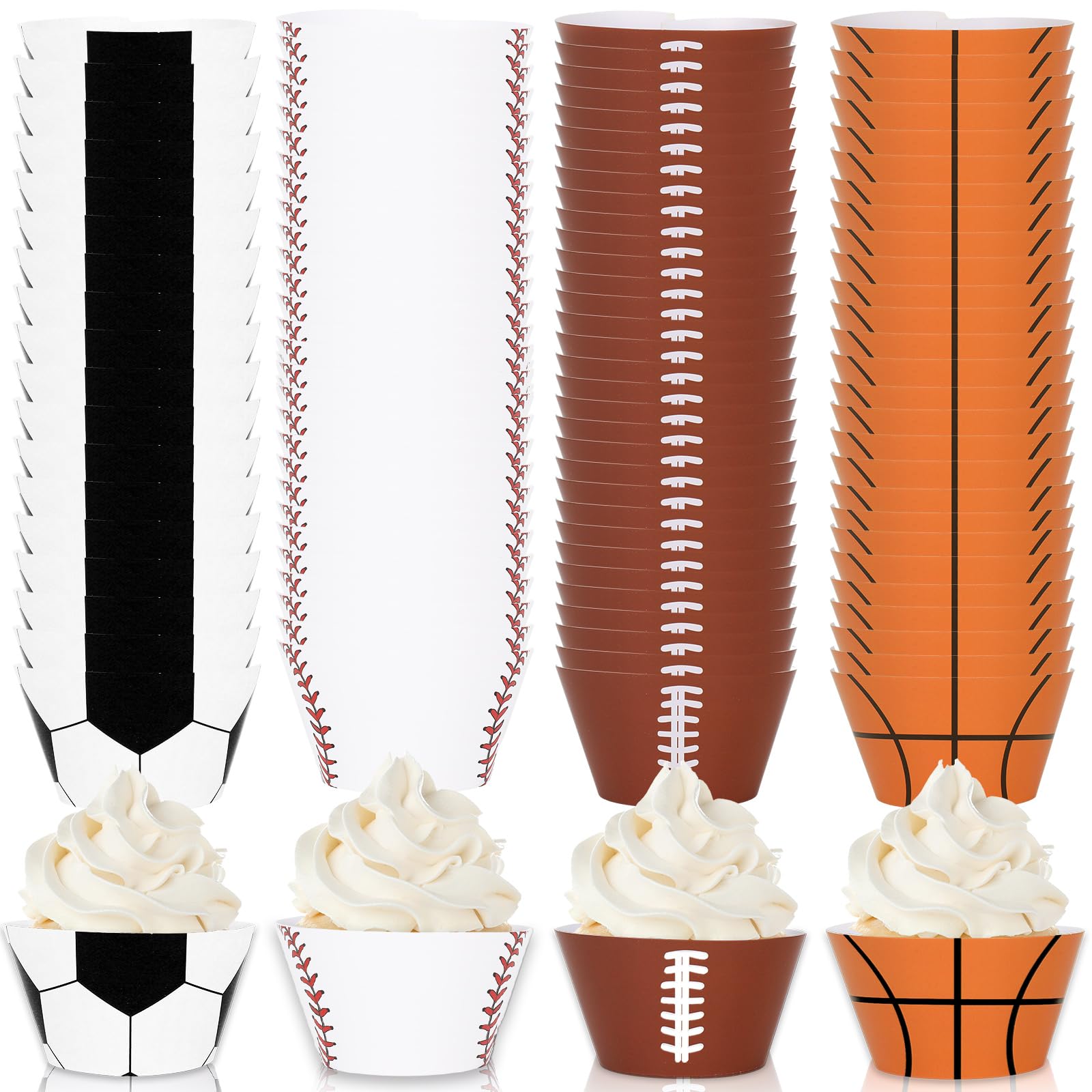Whaline 36Pcs Sports Theme Cupcake Wrappers Basketball Football Baseball Rugby Cupcake Liners Ball Game Paper Baking Cup Decorat