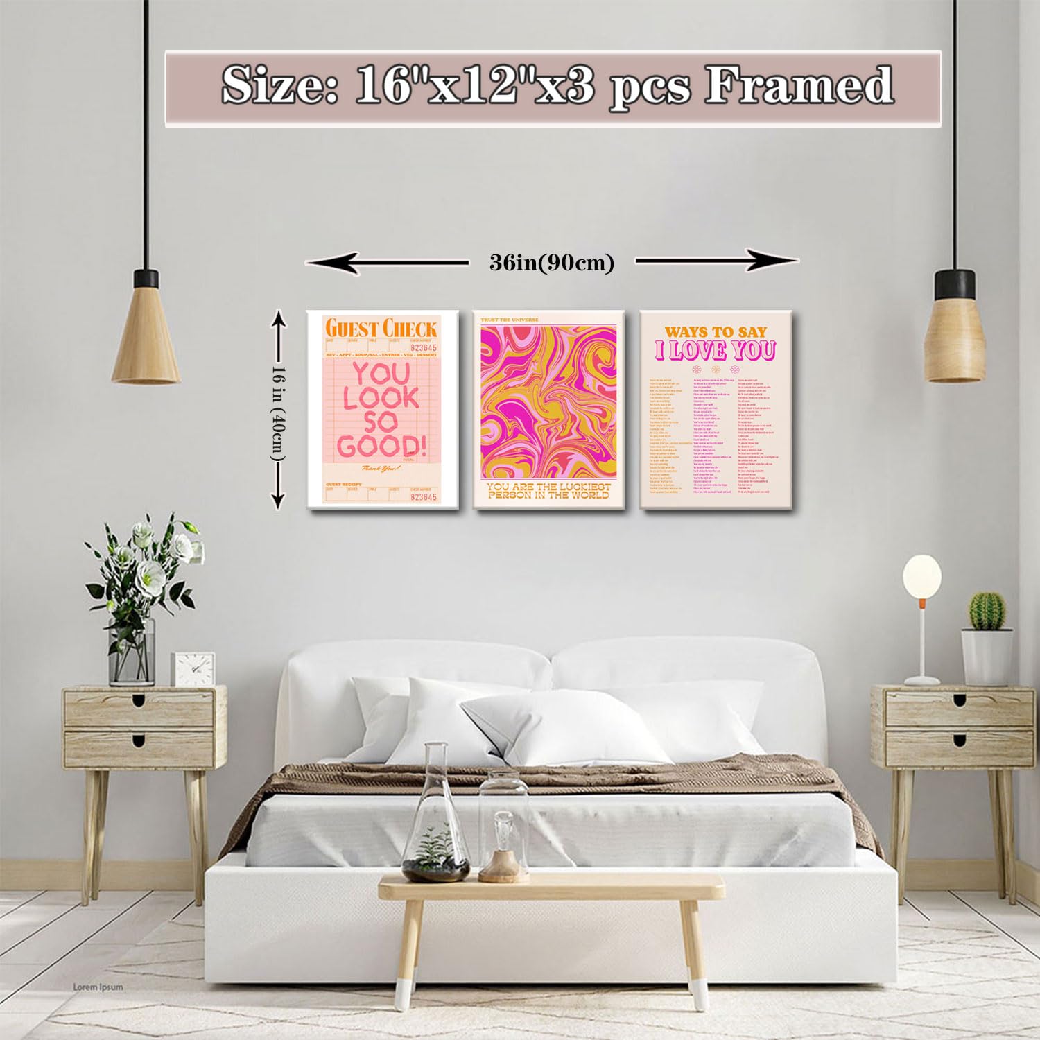 Pink Wall Decor Canvas Wall Art Set Of 3 | Abstract Posters Prints Expressing Love | Unique Room Decor For Teen Girls And Women