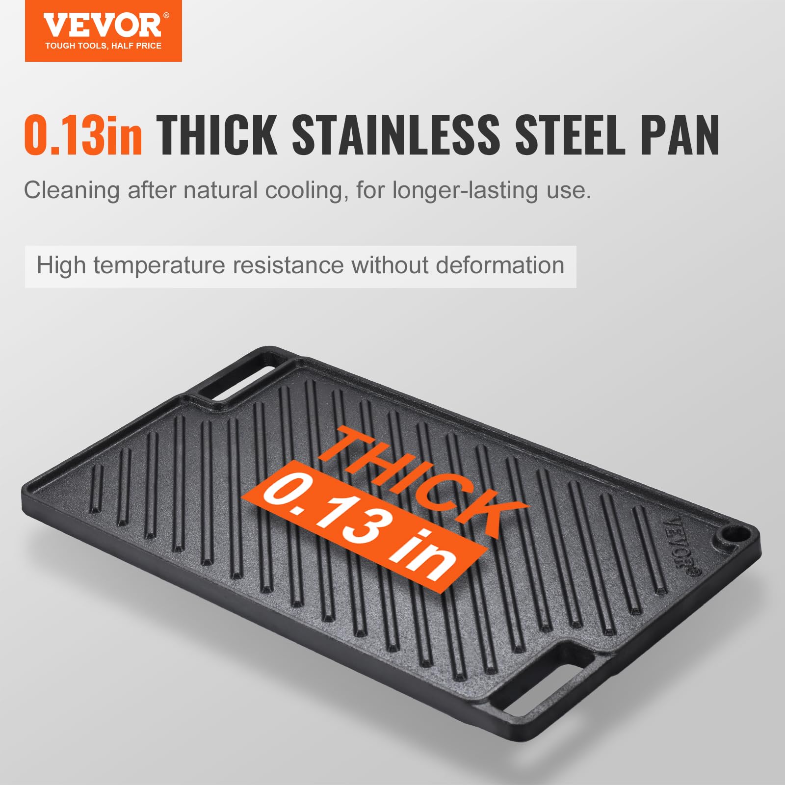 Vevor Reversible Grill/Griddle, 17X10'' Pre-Seasoned Cast Iron Griddle, Rectangular Double Burner Griddle Pan, Non-Stick Family