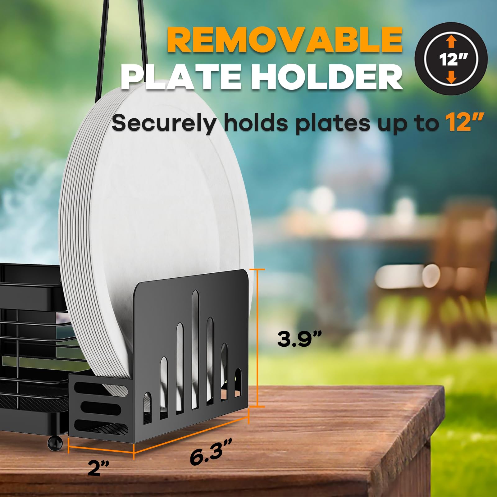 Guibukeyan Grill Caddy With Plate Holder And Paper Towel Holder, Picnic Bbq Condiment Utensil Organizer Caddy For Outdoor Cookin