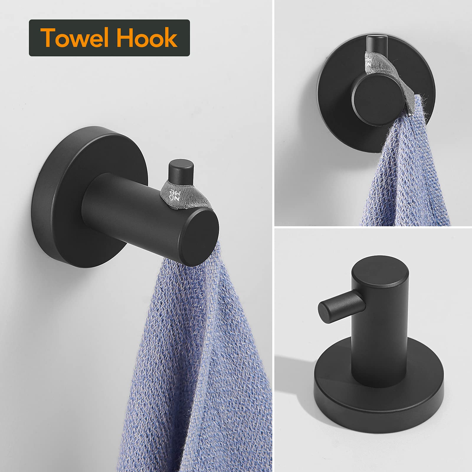 BESy 4 Piece Bathroom Accessories Set (Adjustable 16 to 26 Inch Towel Bar Rod  Towel Ring  Toilet Paper Holder Towel Hook)  Wall Mounted Bath Hardware Fixtures Set Stainless Steel/Matte Black