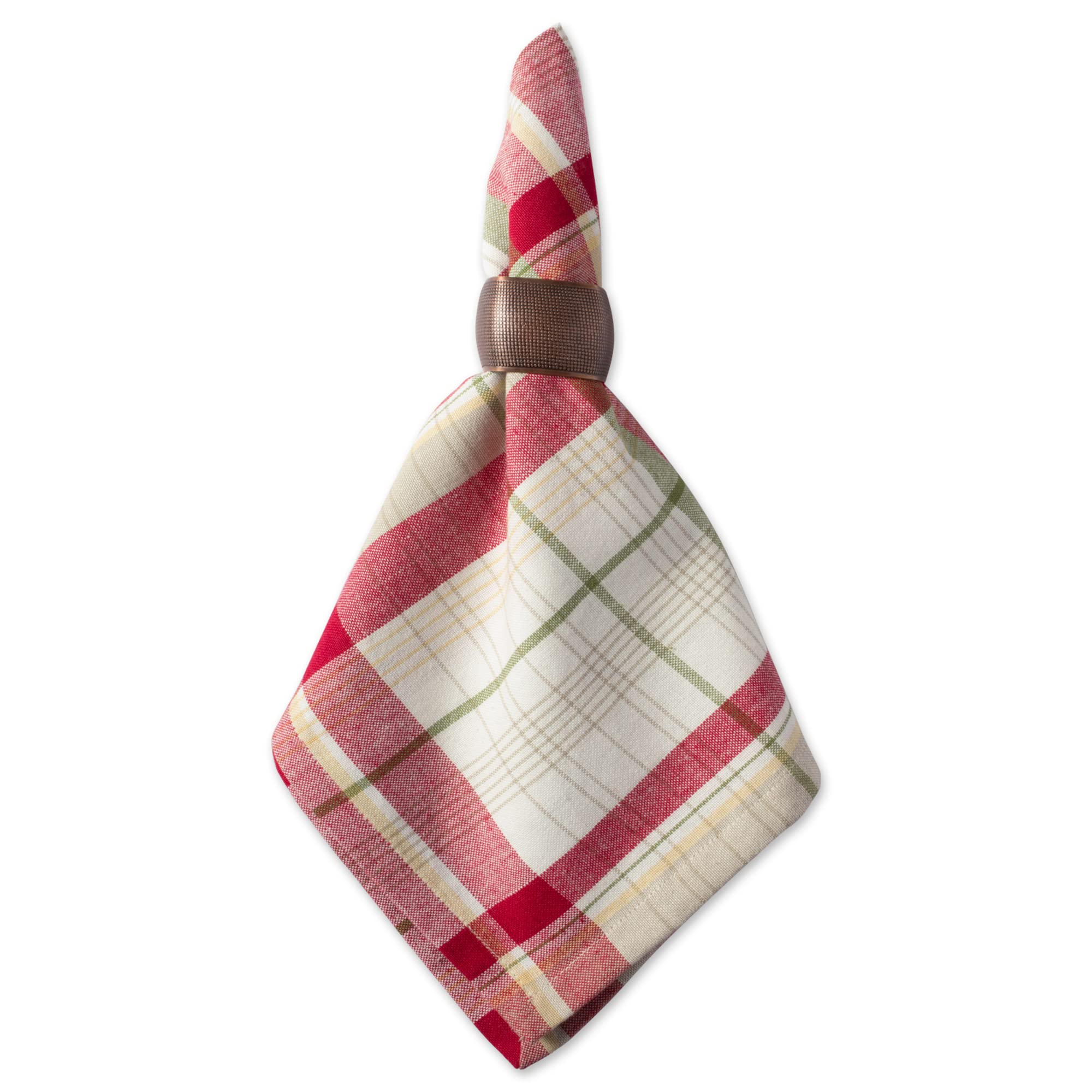 DII Napkin Set - Orchard Plaid Collection, 20x20", Cotton, Taupe/Red, 6 Pieces, Model 5503