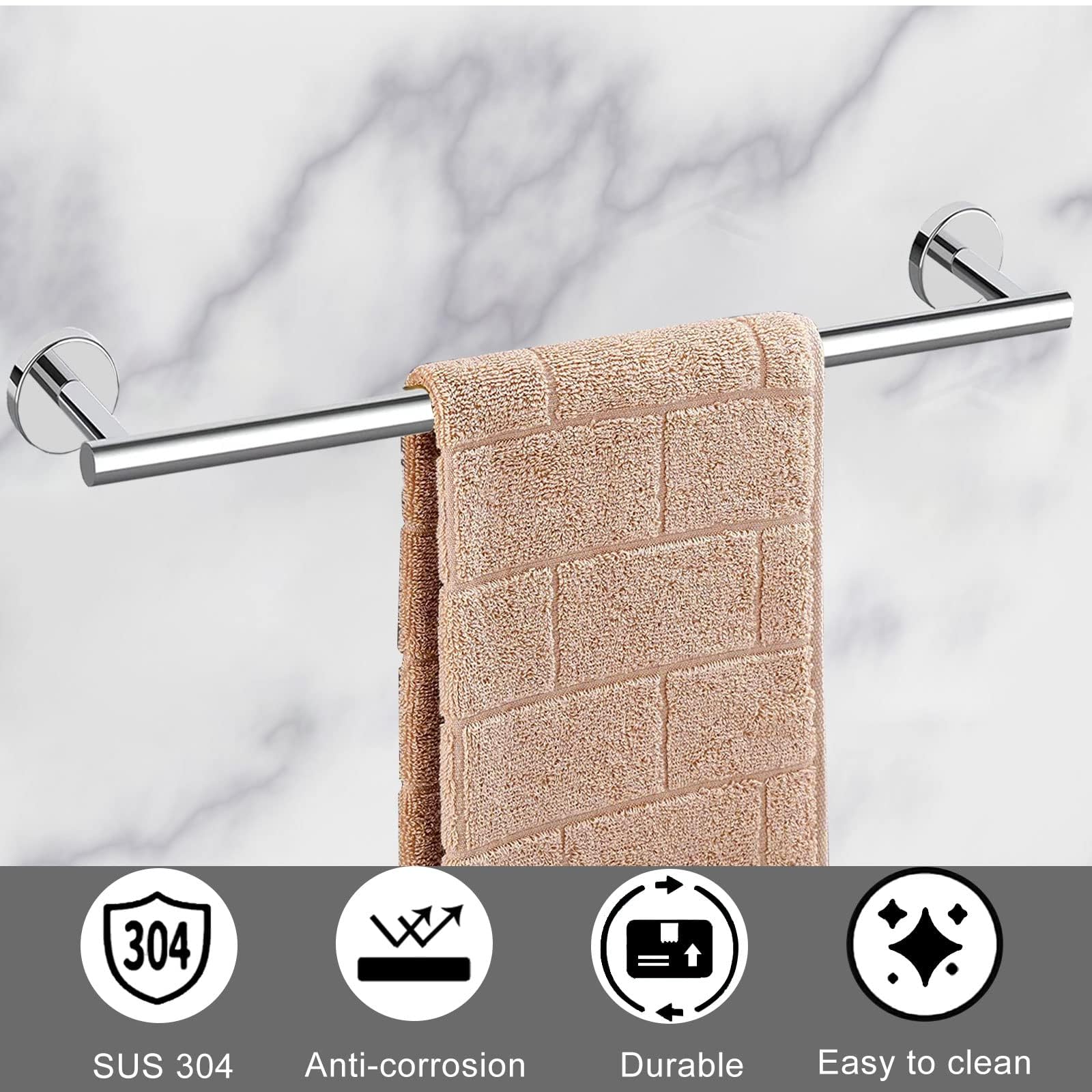 Cilee 10 Piece Chrome Bathroom Accessories Set, 24Inch Polished Chrome Towel Bar Ring+Toilet Paper Holder+ Robe Towel Hook Sus30