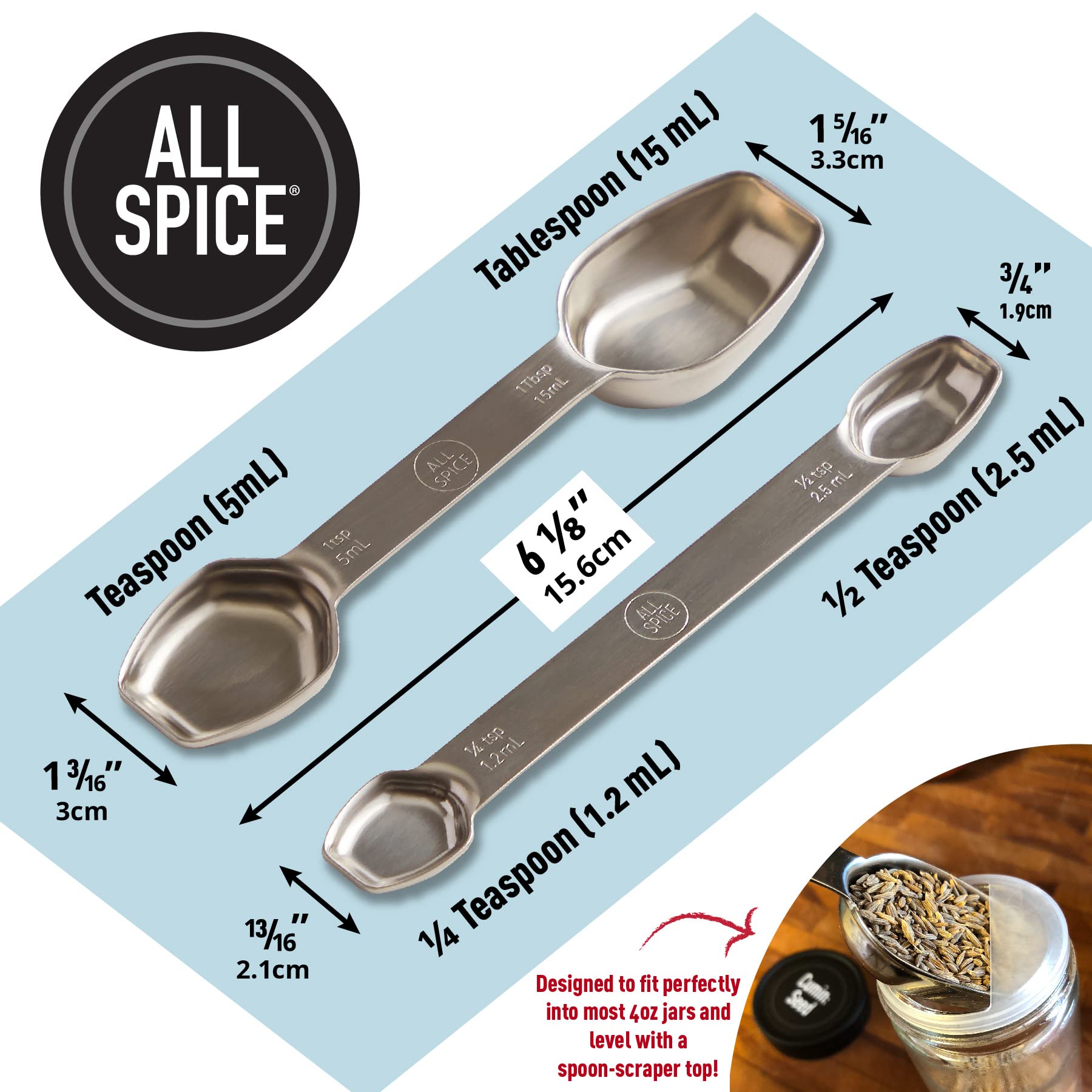 Allspice Stainless Steel Double Sided Measuring Spoon Set