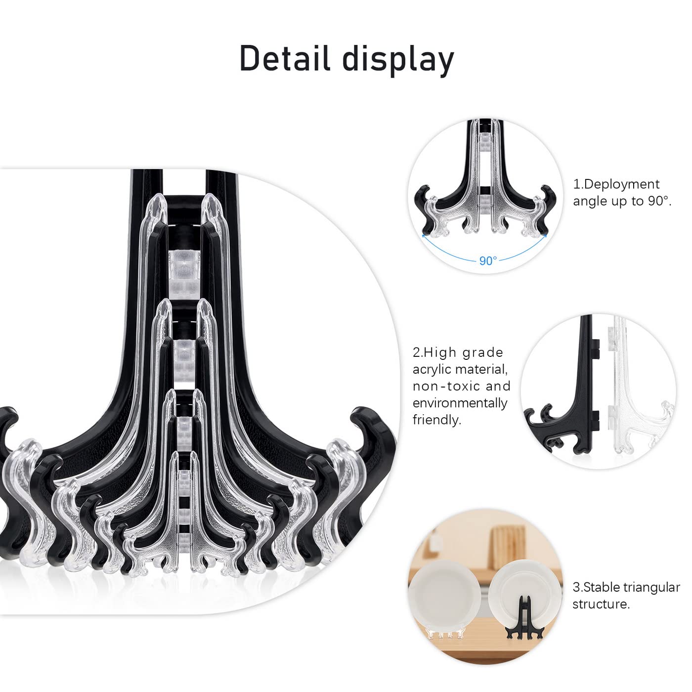 Funzhan 4 Inch Black Display Stand 2pcs Matte Acrylic Plate Holders for Books Picture Frames Tabletop Decor Wedding Place Cards